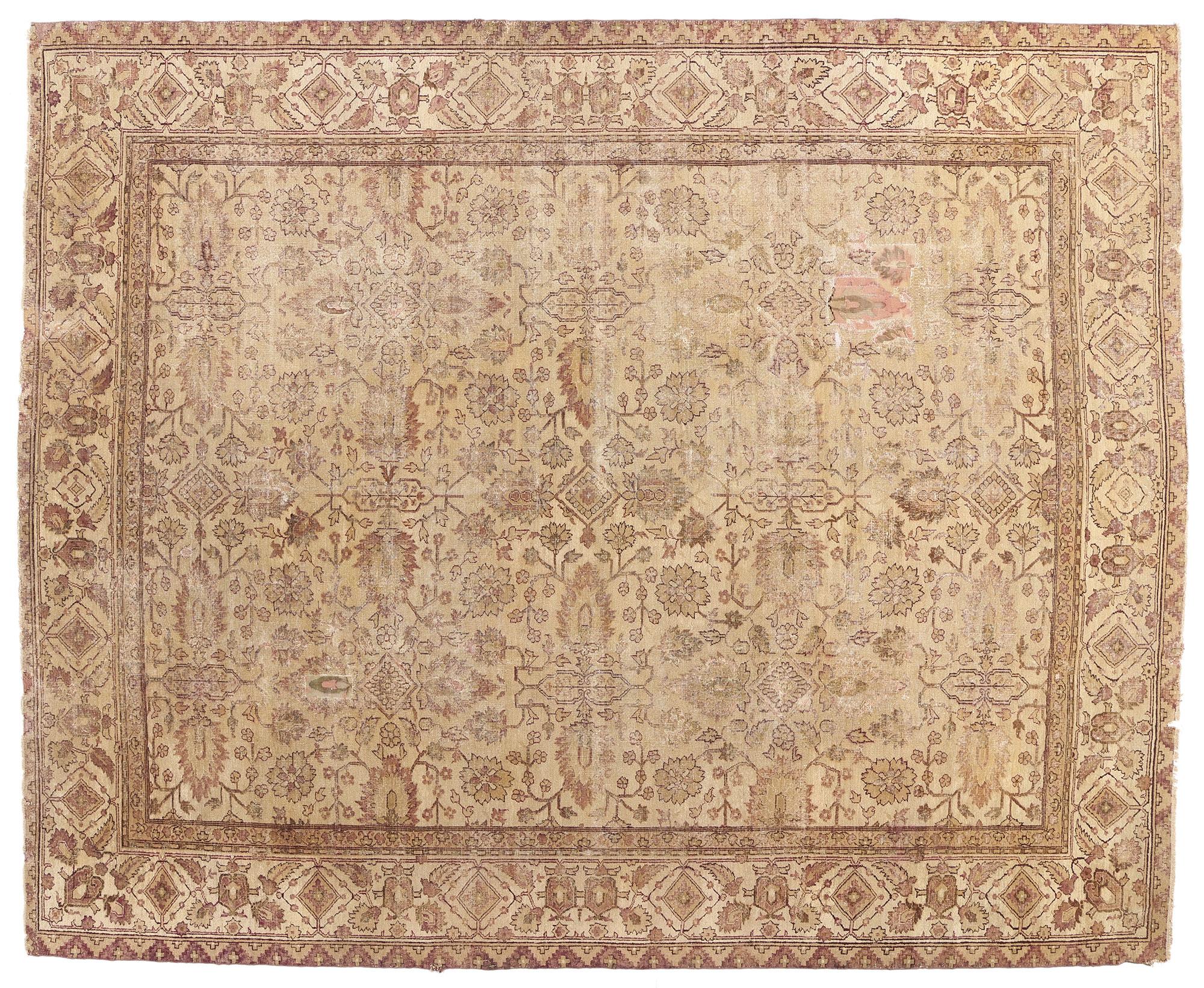 Alfombra antigua india de Agra de finales del siglo XIX, de estilo tradicional en venta 9