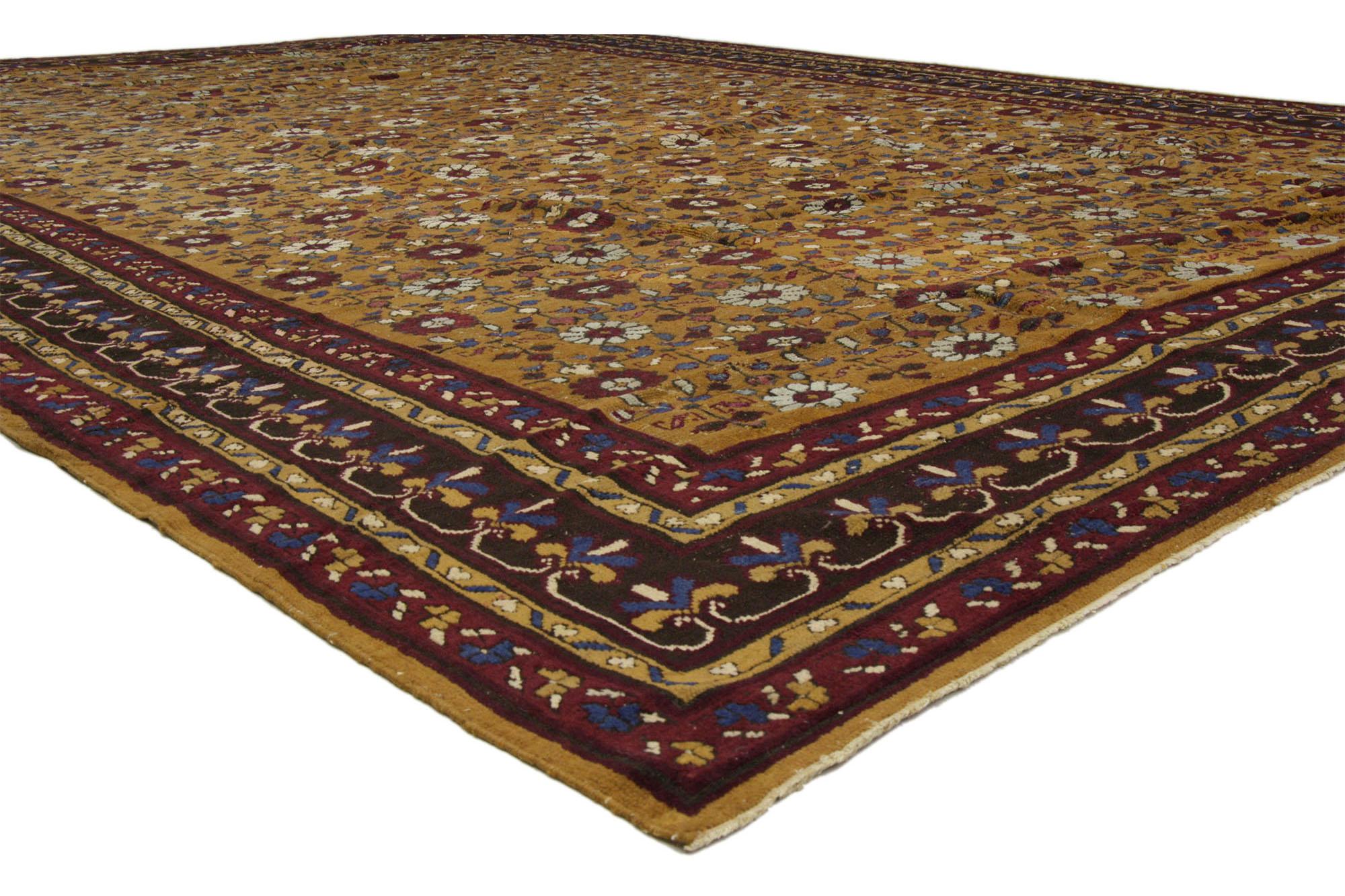 76592 Late 19th Century Antique Indian Agra Rug, 12'00 x 16'09. Indian Agra rugs are hand-knotted carpets originating from Agra, Uttar Pradesh, India, known for their intricate floral motifs, geometric patterns, and elaborate borders inspired by