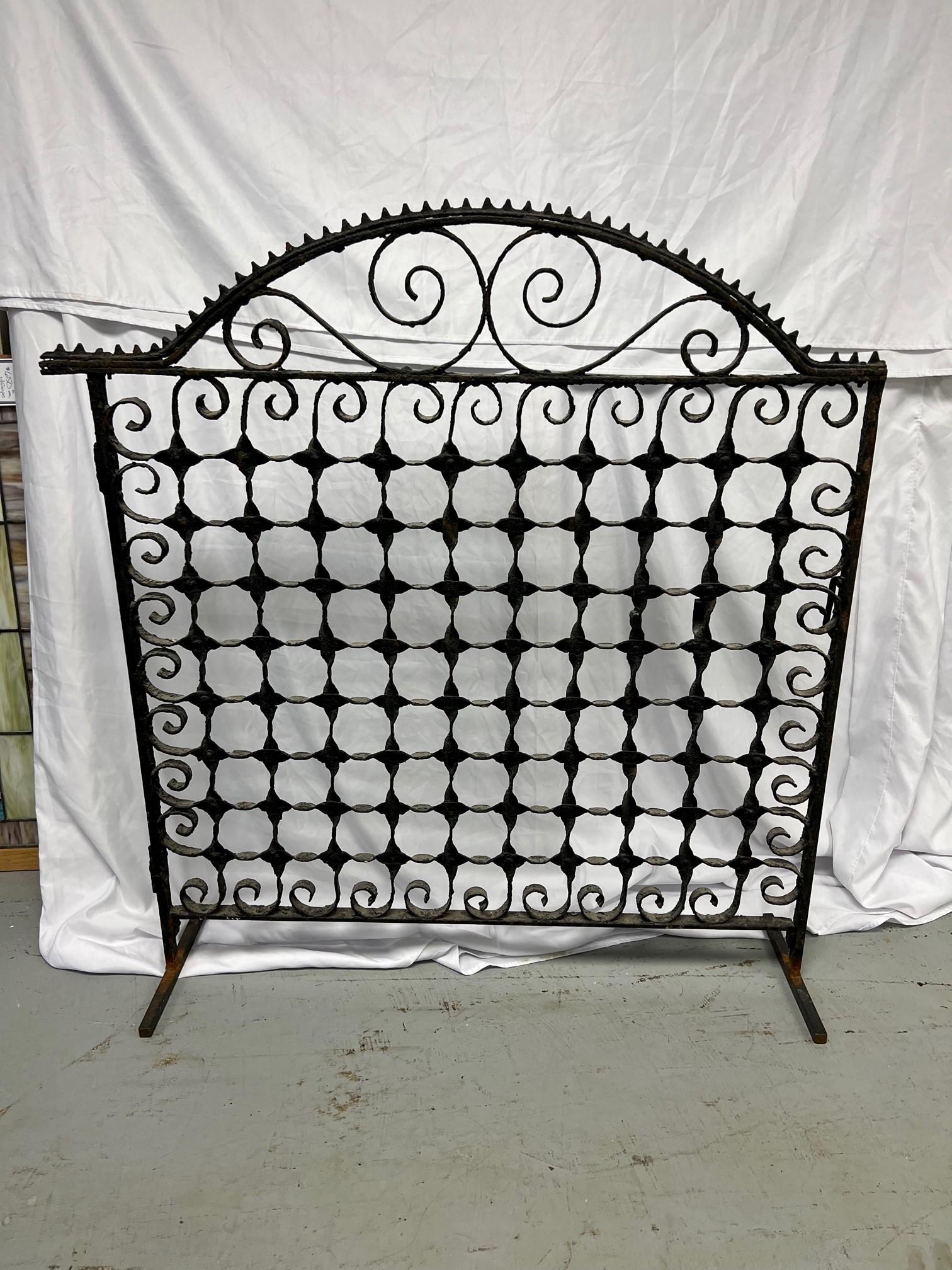 Late 19th Century Antique Iron Garden Gate or Iron Gate Fire Screen on Stand For Sale 8