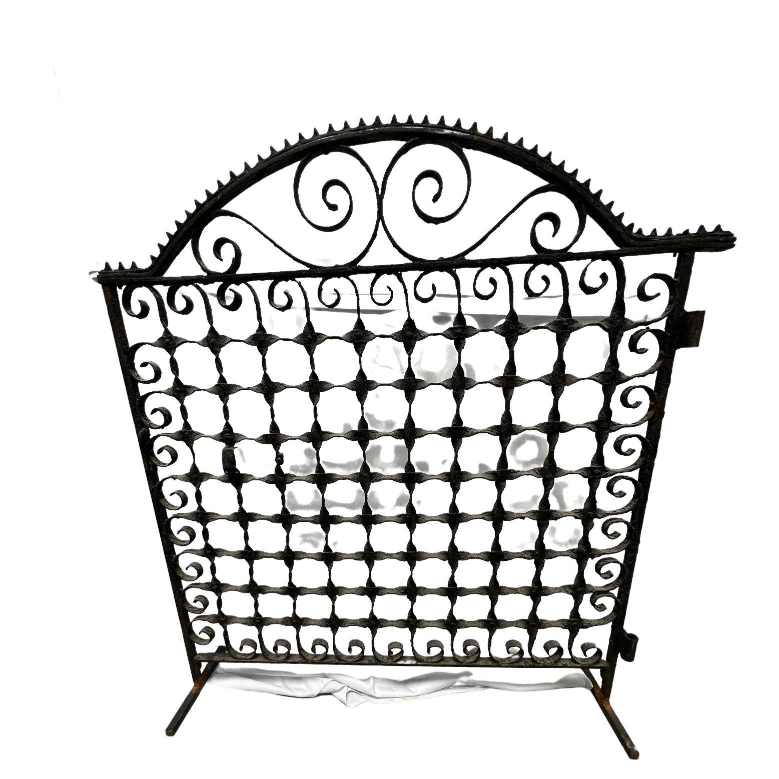 Late 19th Century Antique Iron Garden Gate or Iron Gate Fire Screen on Stand For Sale