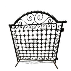 Late 19th Century Antique Iron Garden Gate or Iron Gate Fire Screen on Stand