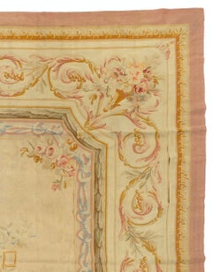 Antiker elfenbeinfarbener und beiger französischer Aubusson-Wandteppich aus dem späten 19.