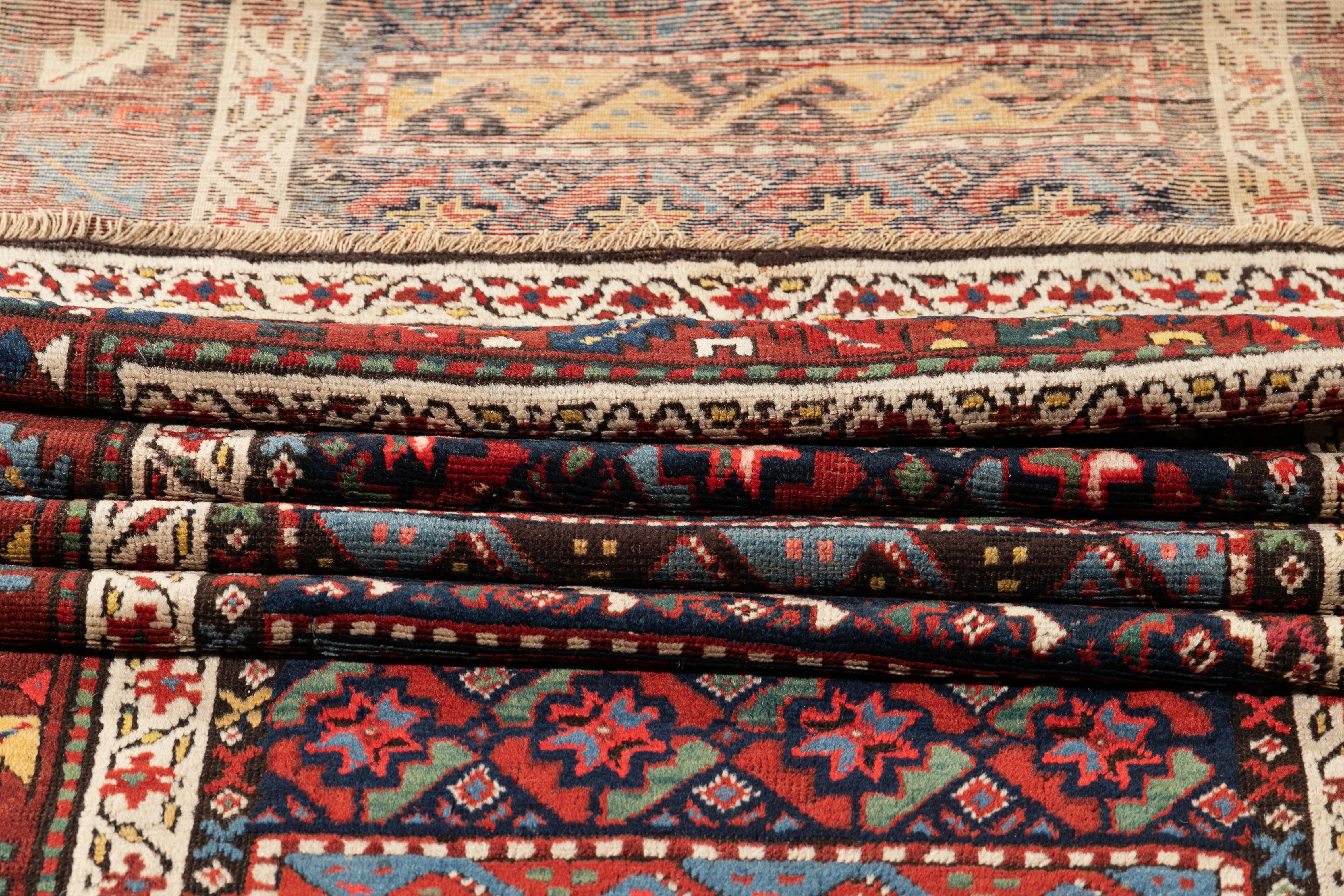 Late 19th Century 19th Century Antique Kazak Handmade Multicolor Wool Runner  For Sale