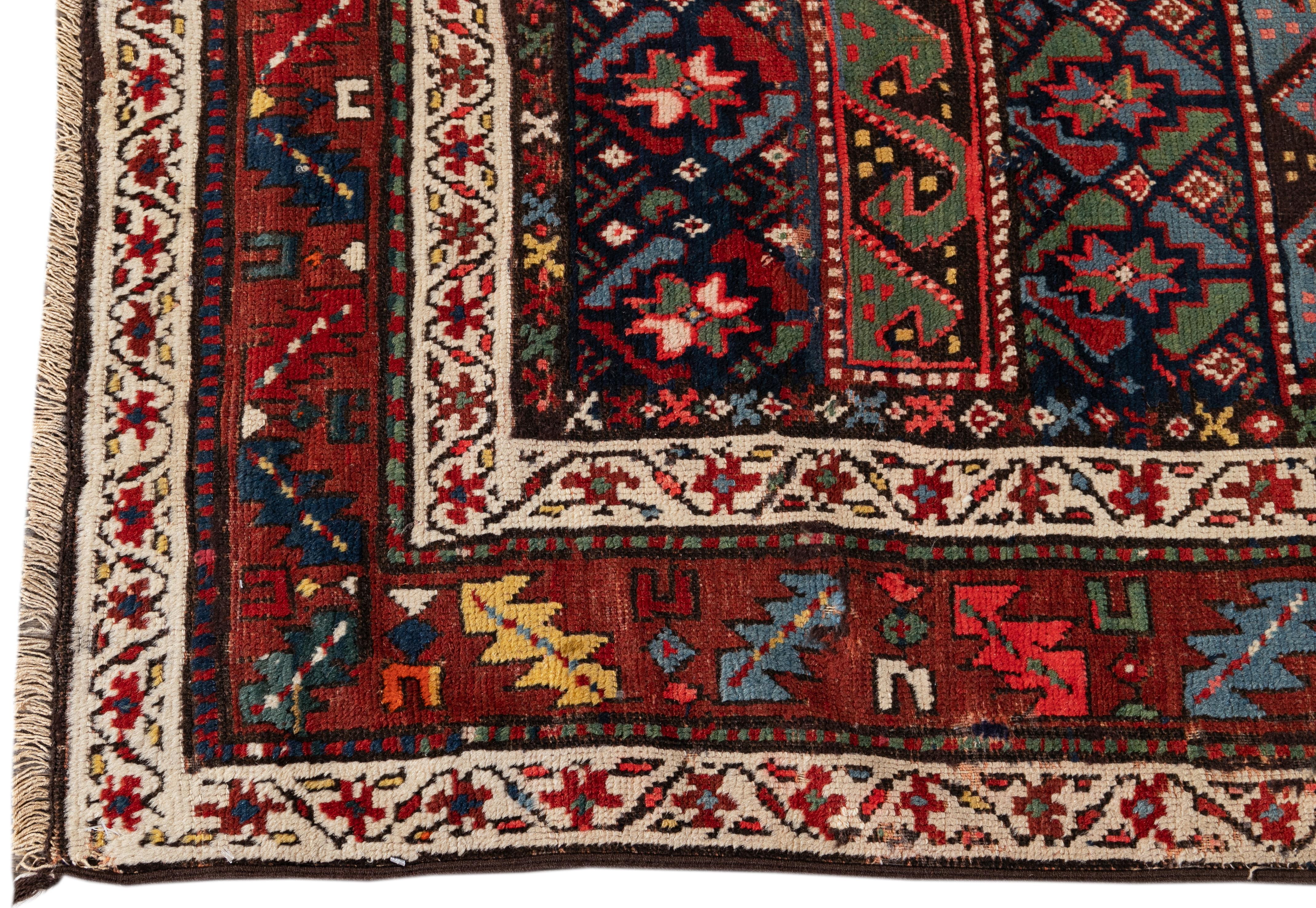 19th Century Antique Kazak Handmade Multicolor Wool Runner  In Good Condition For Sale In Norwalk, CT