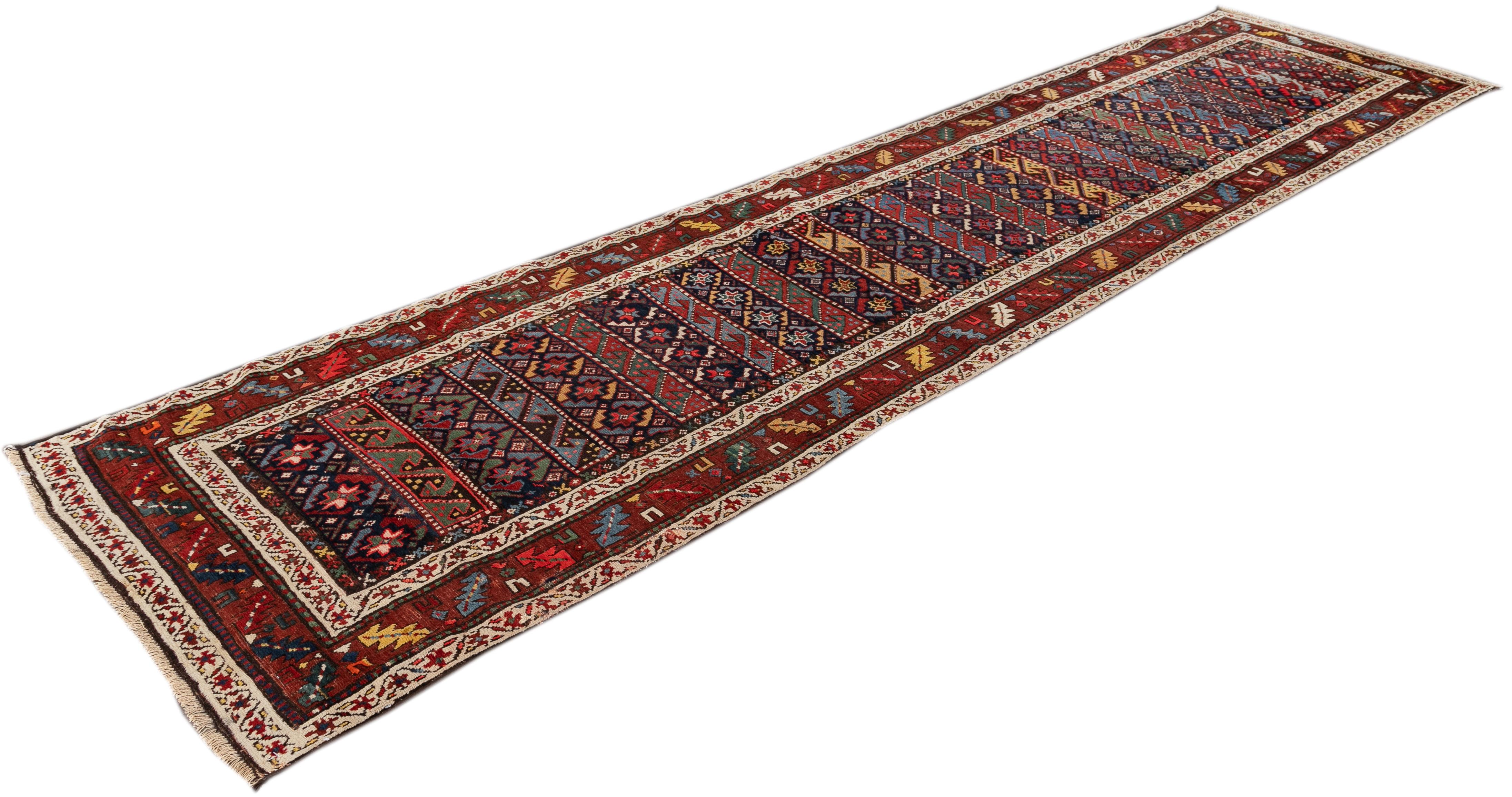 19. Jahrhundert Antike Kazak Handmade Multicolor Wolle Läufer im Angebot 4