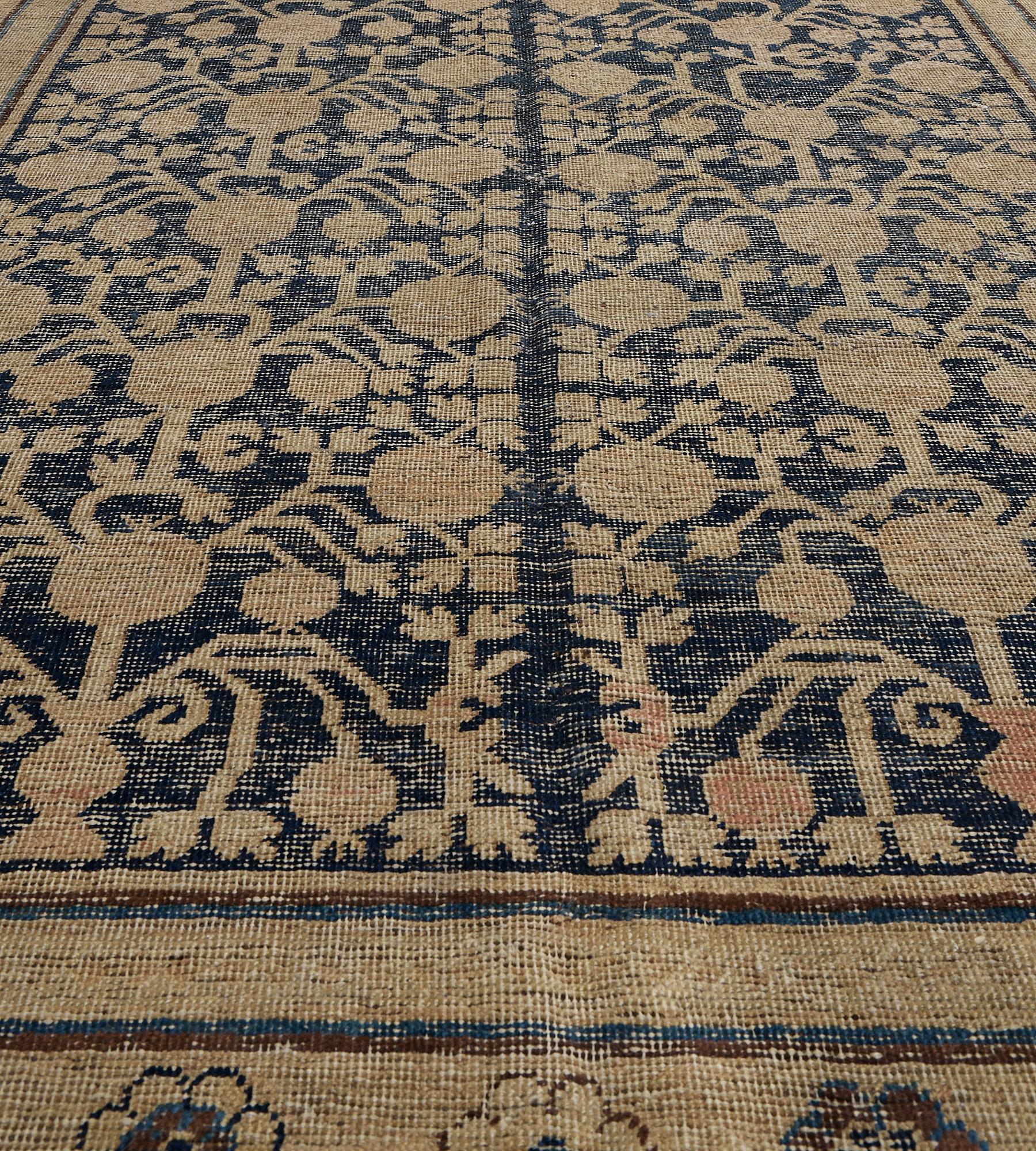 Wool Late 19th Century Antique Khotan Rug from East Turkestan For Sale