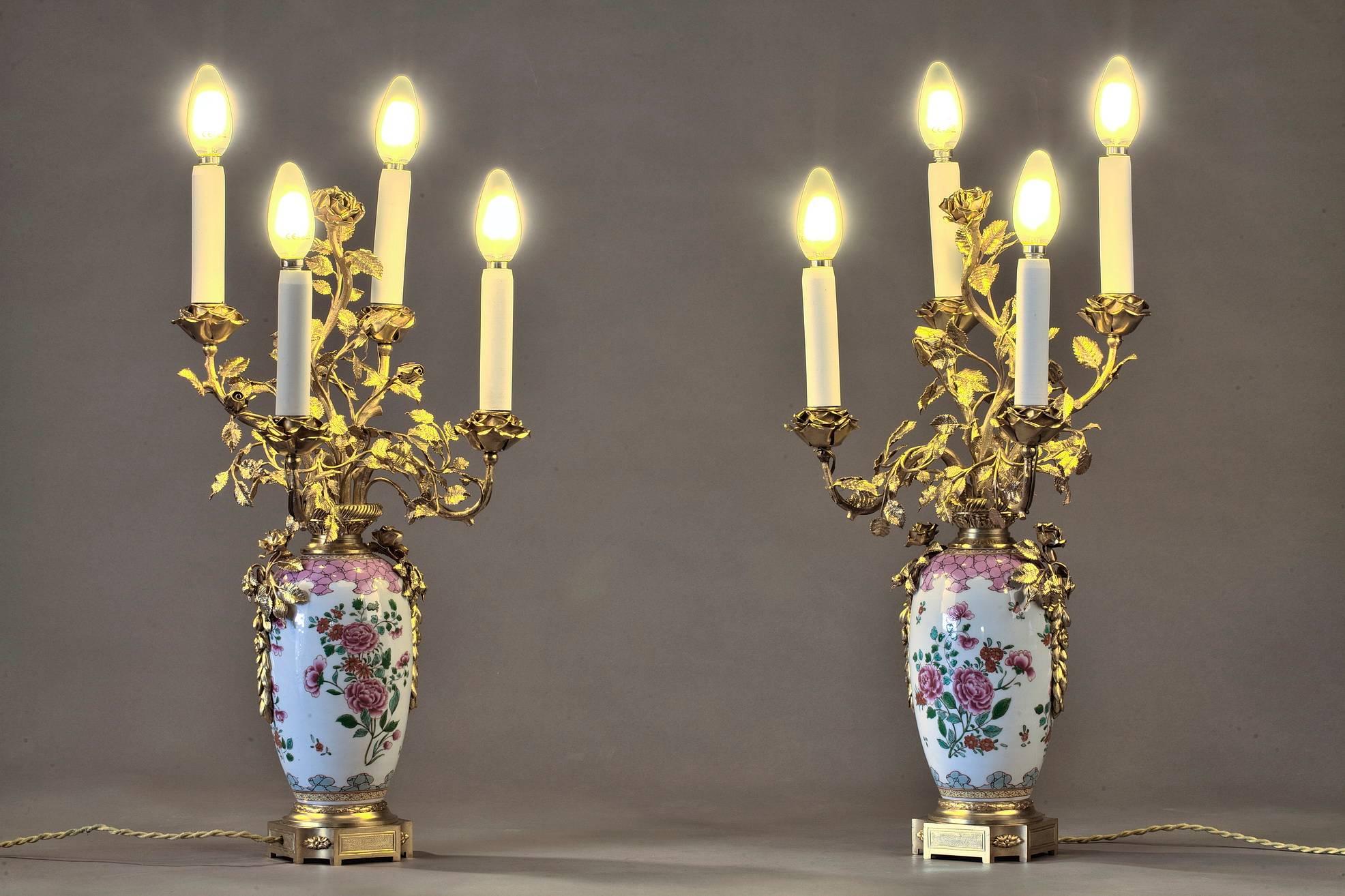 Late 19th Century Antique Lamps in Famille Rose Chinese Porcelain Taste 5
