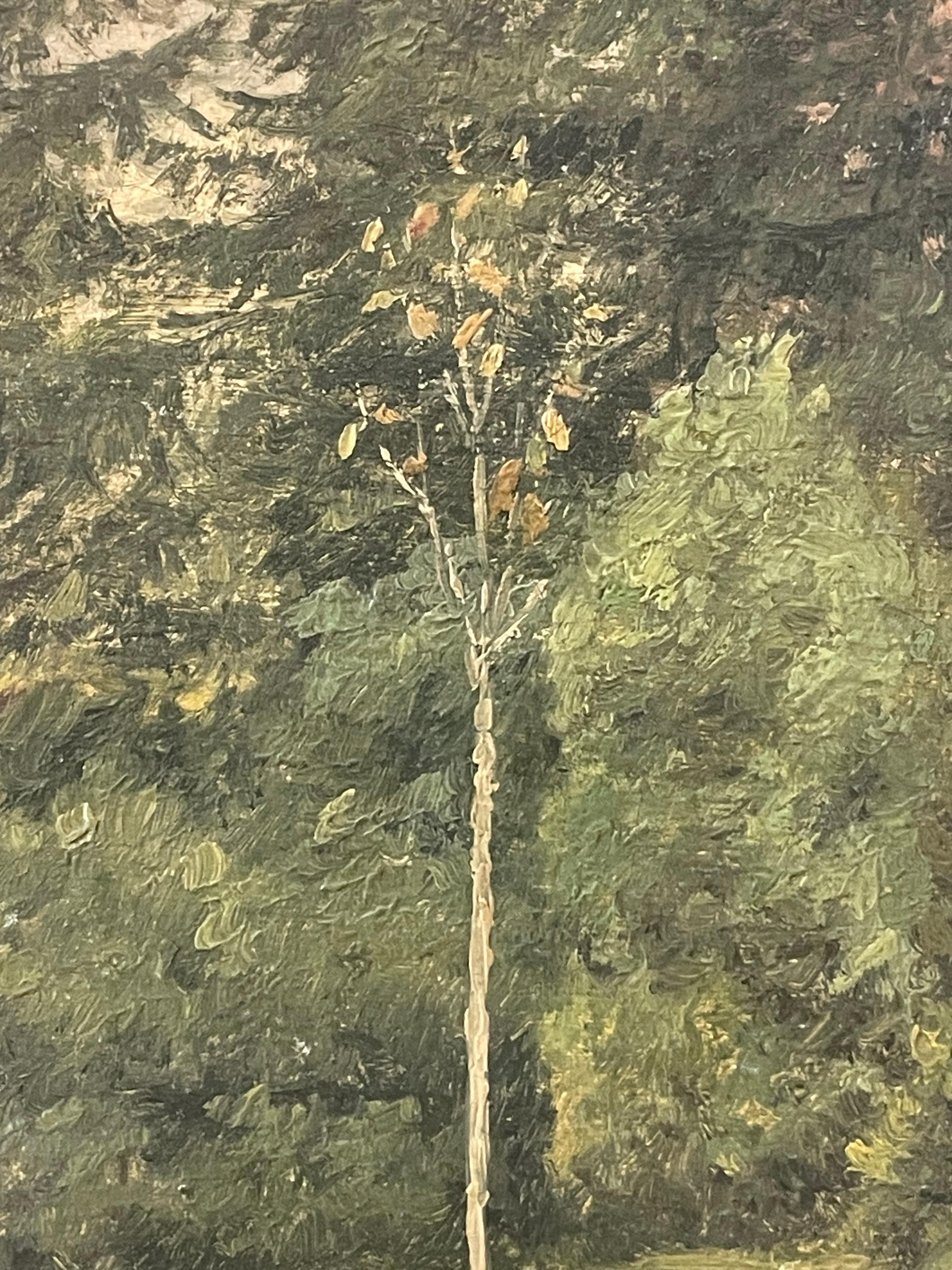 Danish antique 1892 landscape oil painting with cemetary by Amalie Müller In Good Condition For Sale In Ebberup, DK