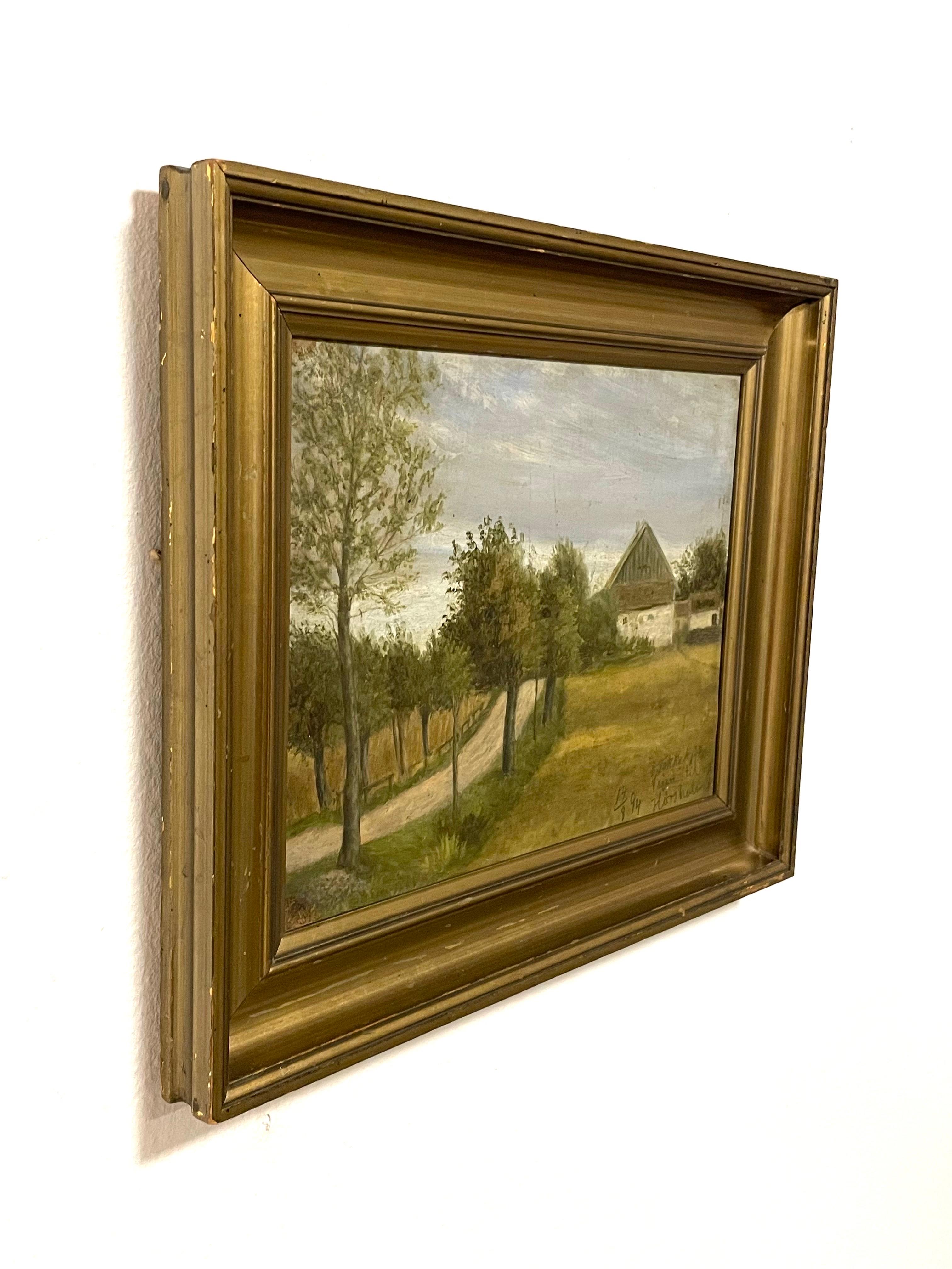 Late 19th century antique landscape oil painting with motive from Hørsholm For Sale 3