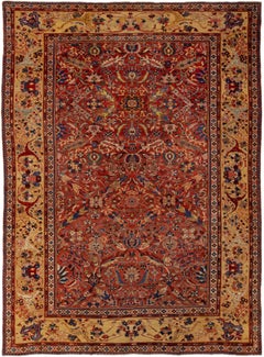 Antiker Mahal handgefertigter, geblümter, Rost-Oversize-Wollteppich in Übergröße aus dem späten 19. Jahrhundert