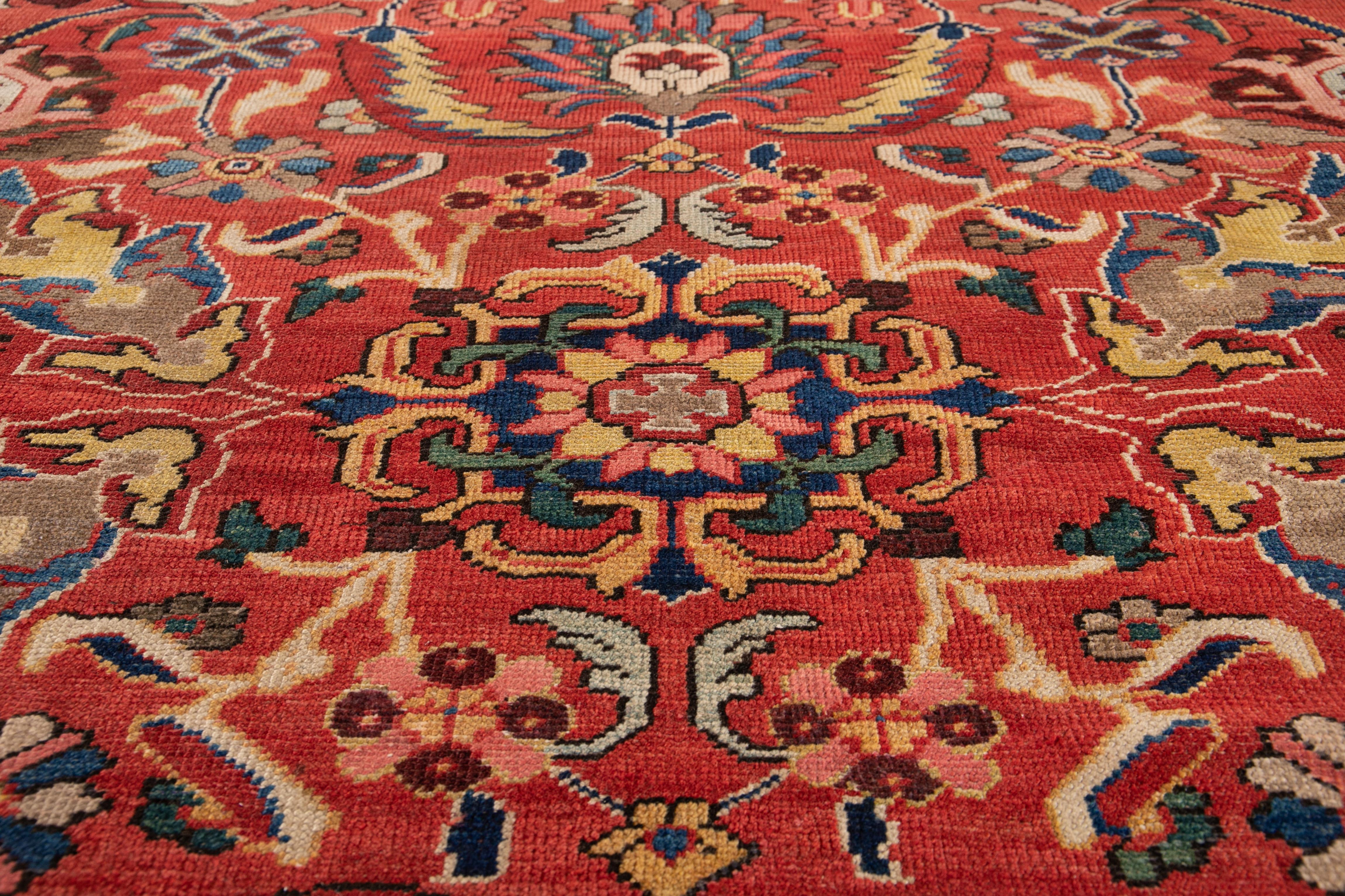 Late 19th Century Antique Mahal Handmade Allover Floral Rust Oversize Wool Rug For Sale 6