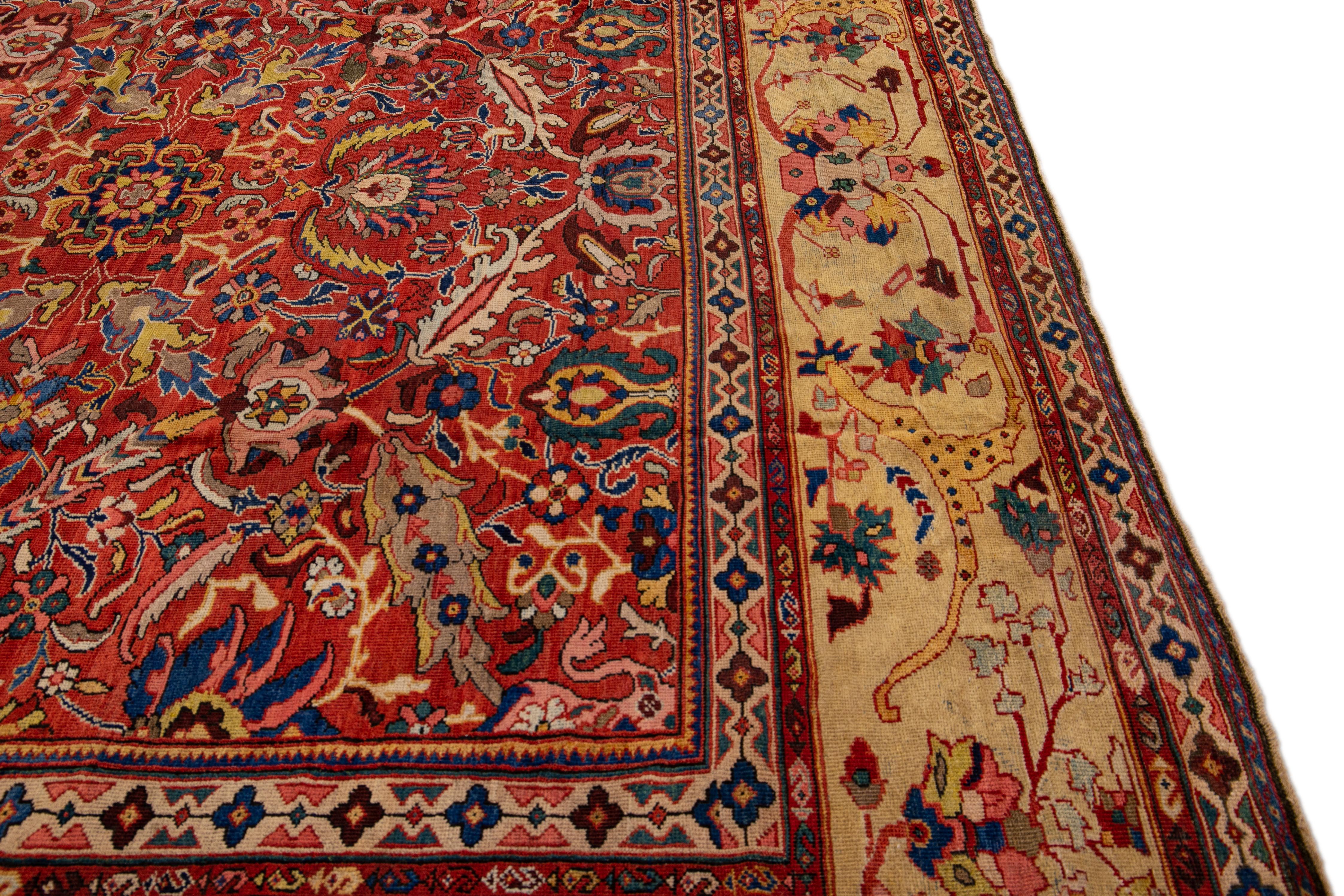 Late 19th Century Antique Mahal Handmade Allover Floral Rust Oversize Wool Rug For Sale 3