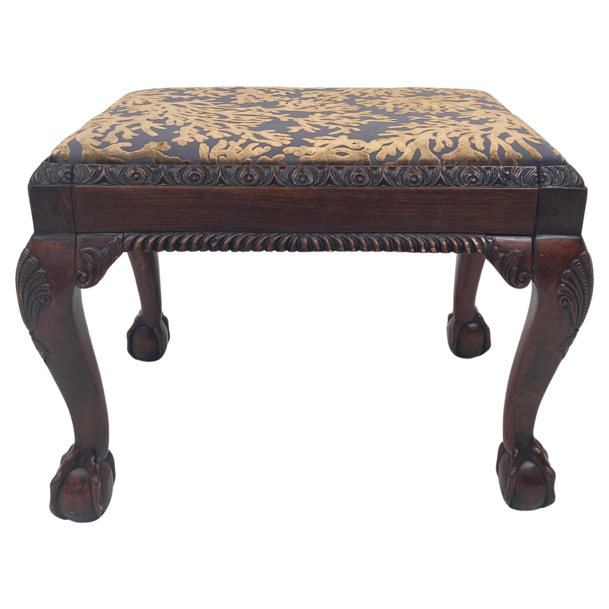 Late 19th Century Antique Mahogany Chippendale Upholstered Bench For Sale