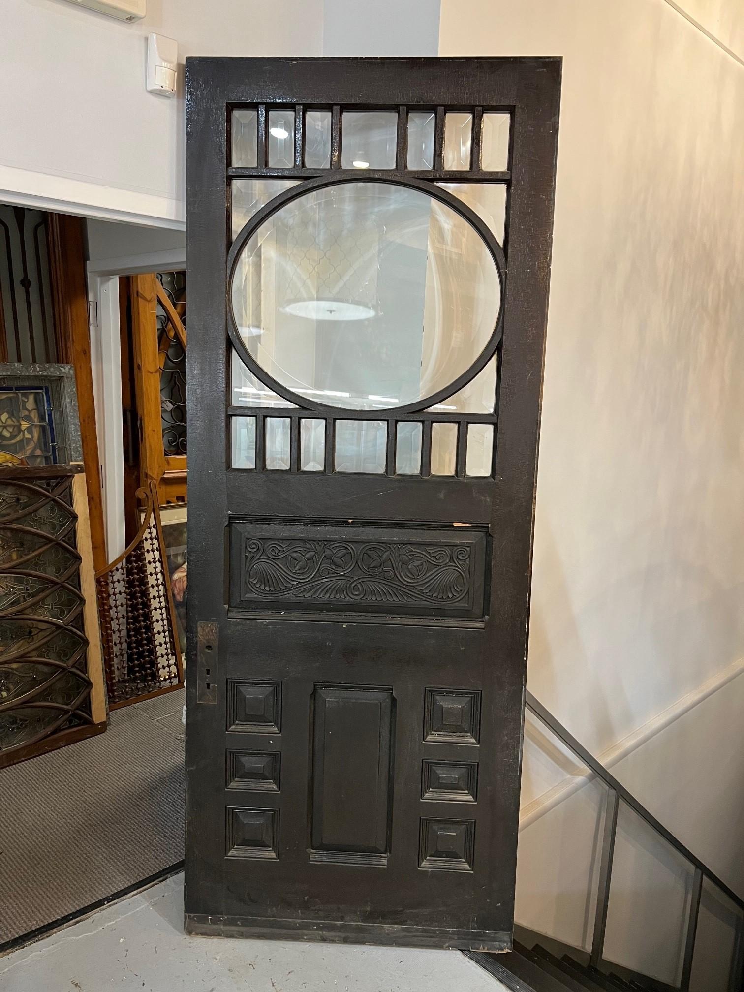 Late 19th Century Antique Mahogany Entrance Door with Beveled Glass Panels For Sale 4