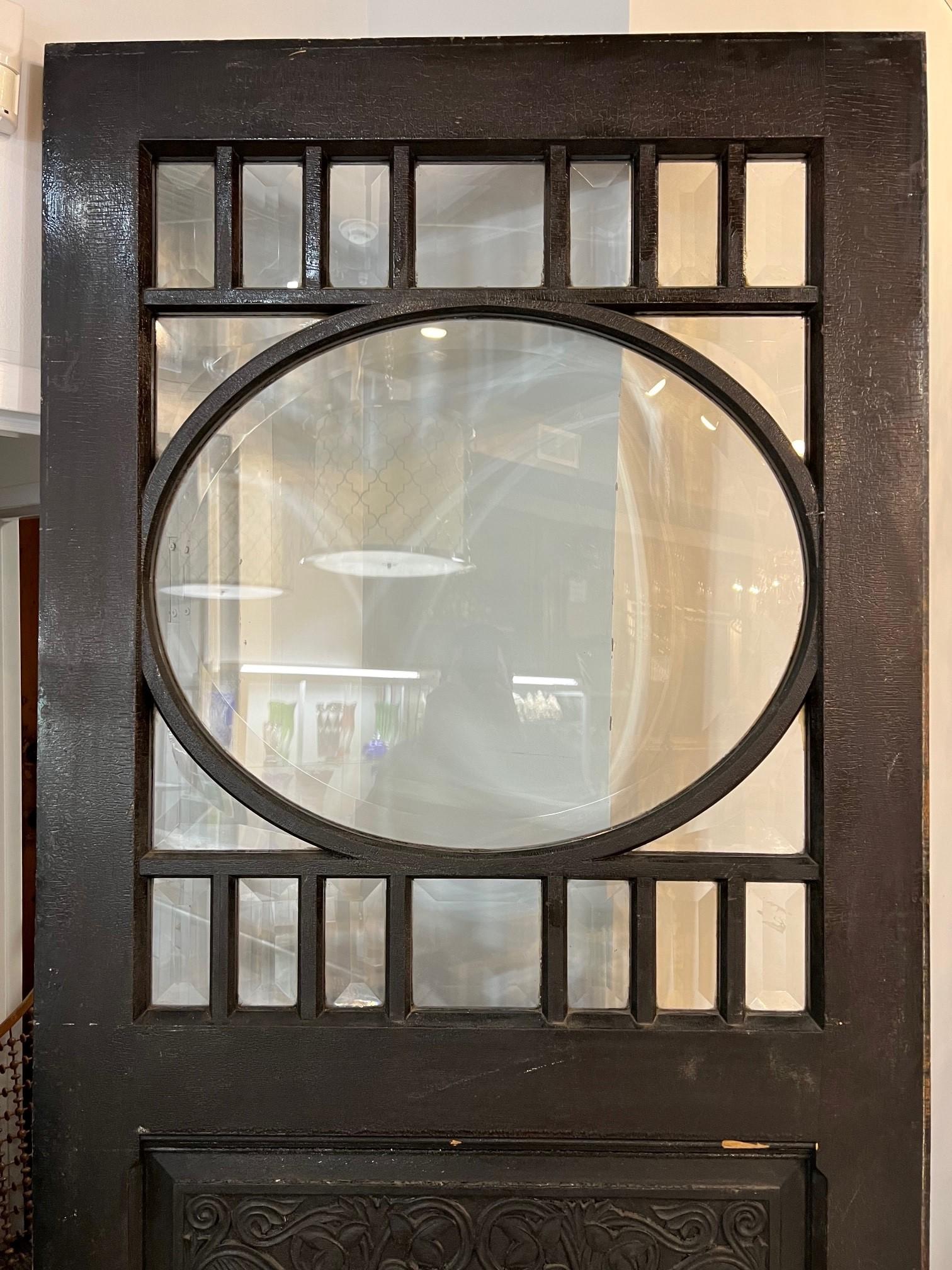 Late 19th Century Antique Mahogany Entrance Door with Beveled Glass Panels For Sale 5
