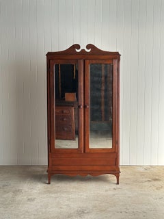 Late 19th Century Antique Mahogany Wardrobe Armoire with Original Mirrors