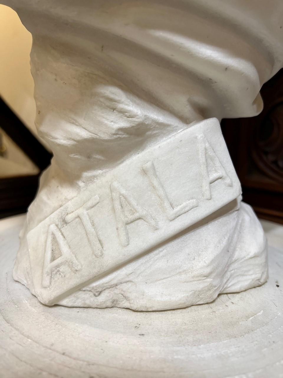  Busto de mármol antiguo de finales del siglo XIX ATALA Firmado A. Piazza Carrara  en venta 9