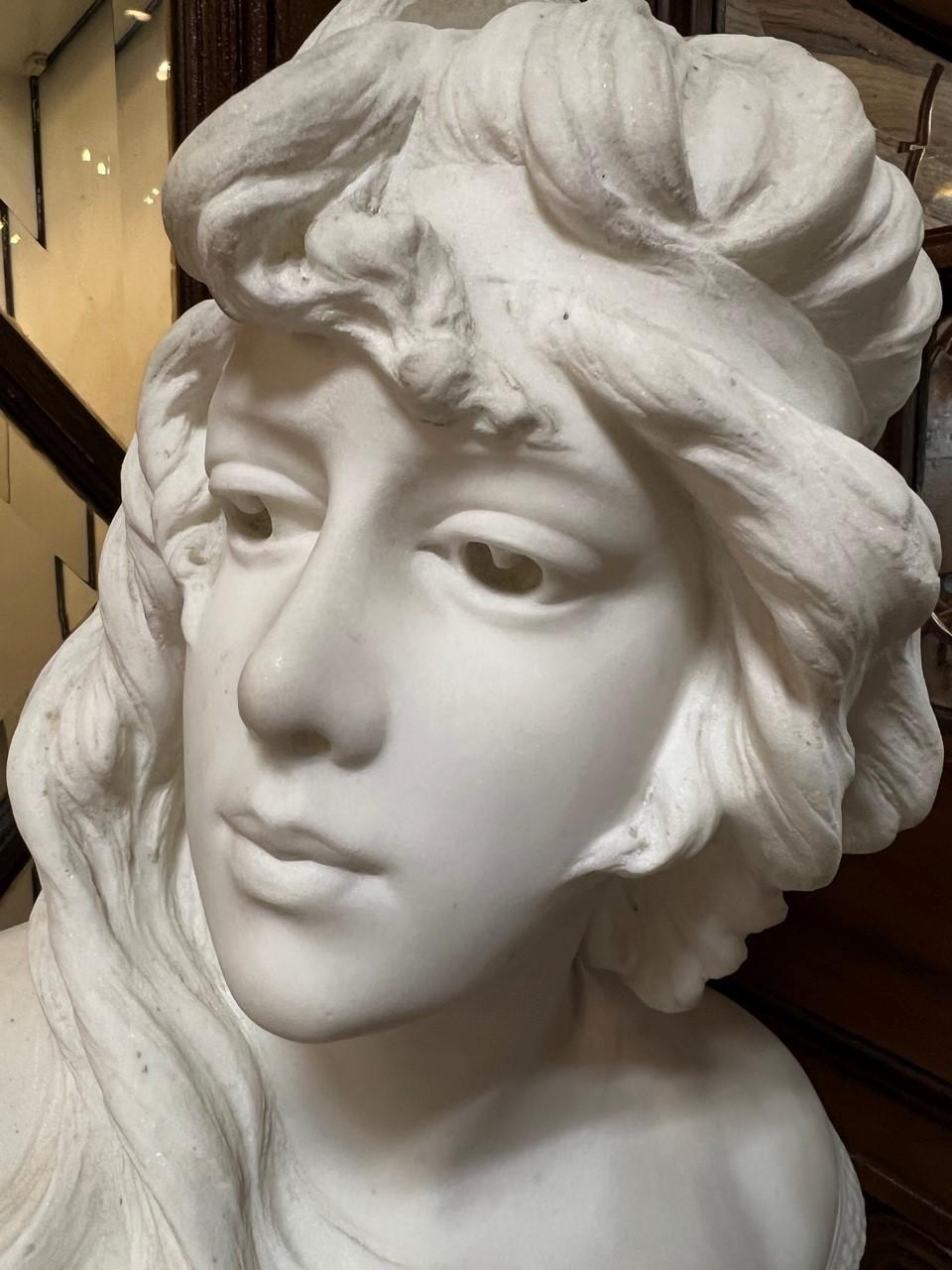 Carved  Late 19th Century Antique Marble Bust Atala Signed A. Piazza Carrara For Sale