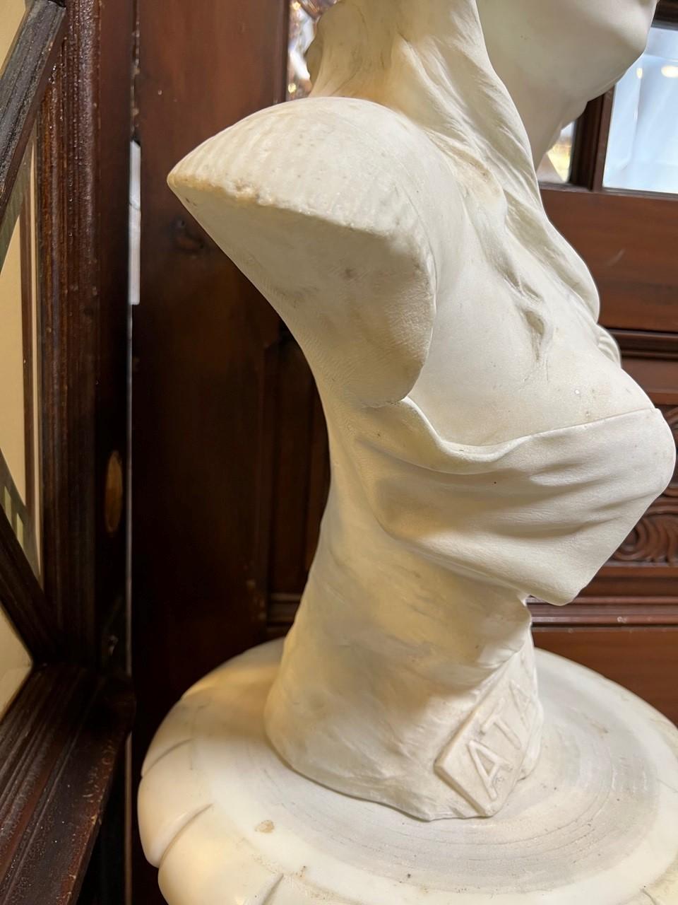  Late 19th Century Antique Marble Bust Atala Signed A. Piazza Carrara For Sale 3