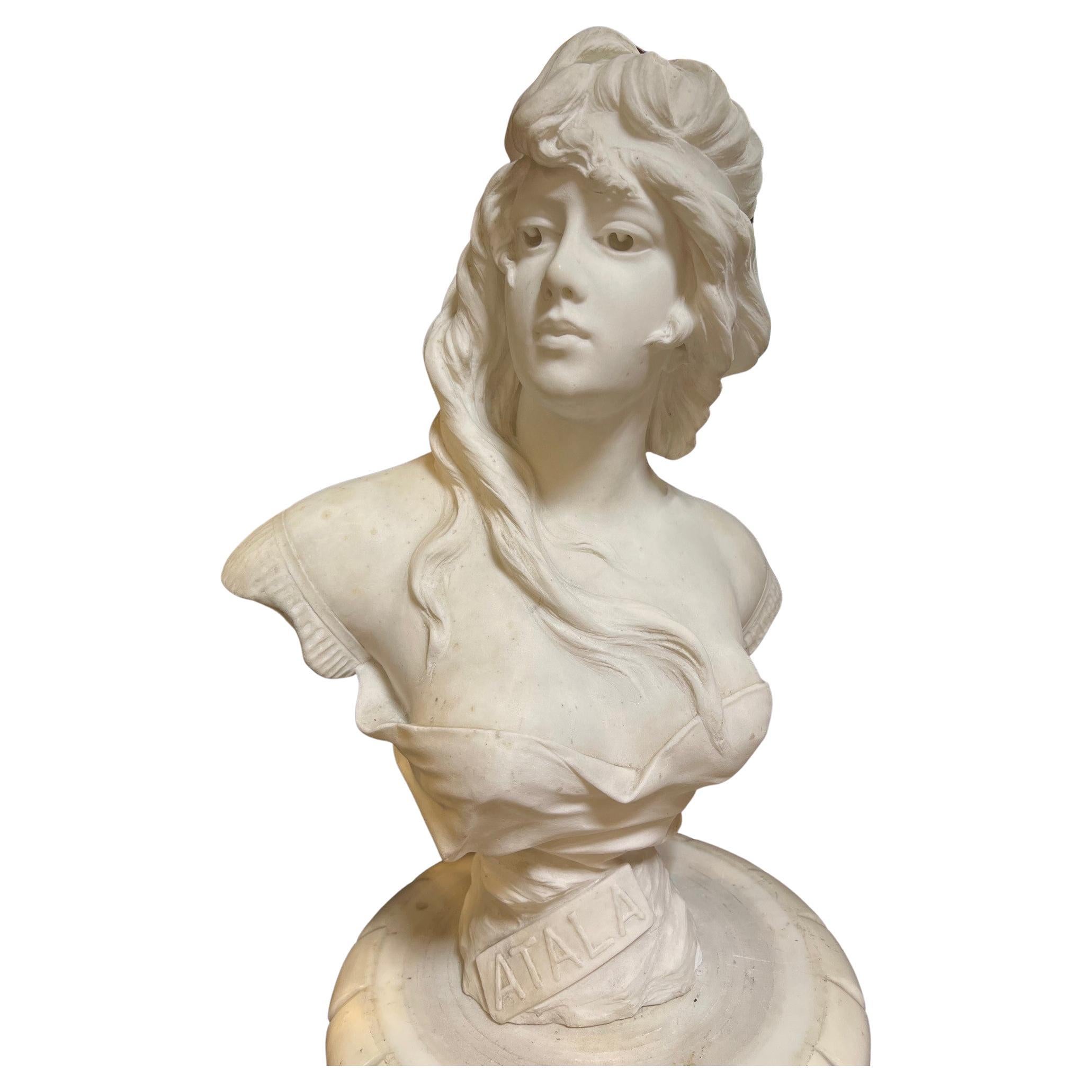  Fin du 19ème siècle Buste en marbre ancien ATALA Signé A. Piazza Carrara 