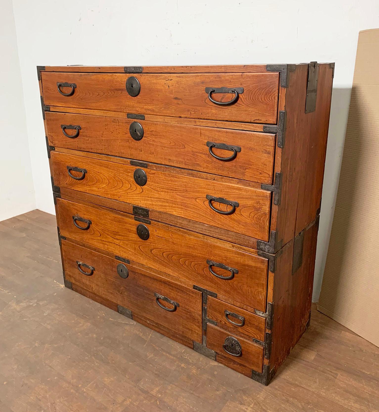 Late 19th Century Antique Meiji Era Japanese Two Piece Tansu In Good Condition In Peabody, MA