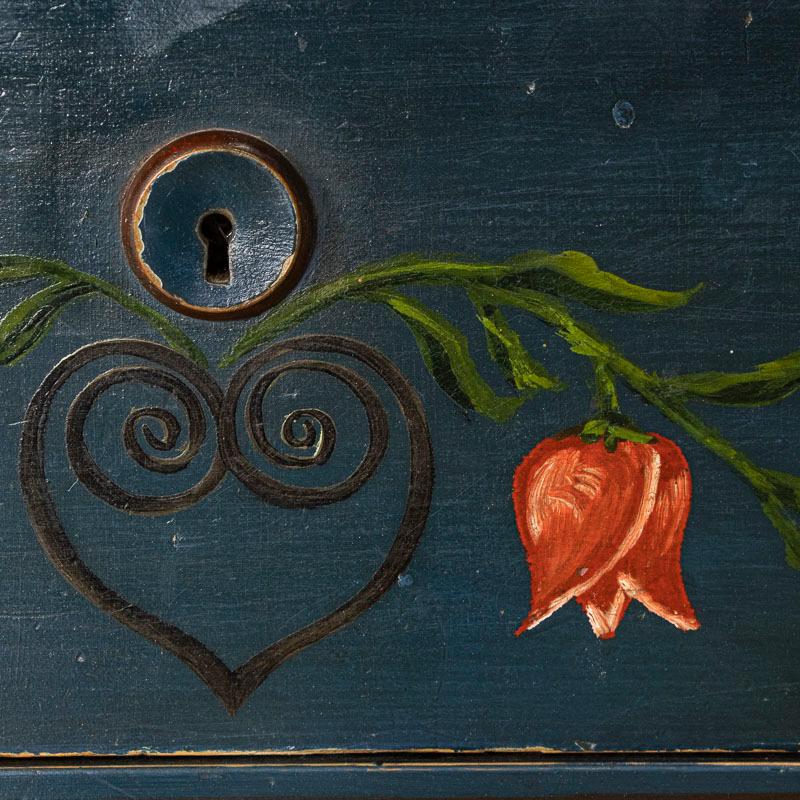 Wood Late 19th Century Antique Original Blue Painted Chest of Drawers from Sweden