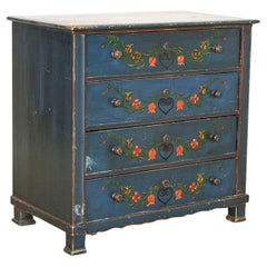 Late 19th Century Antique Original Blue Painted Chest of Drawers from Sweden