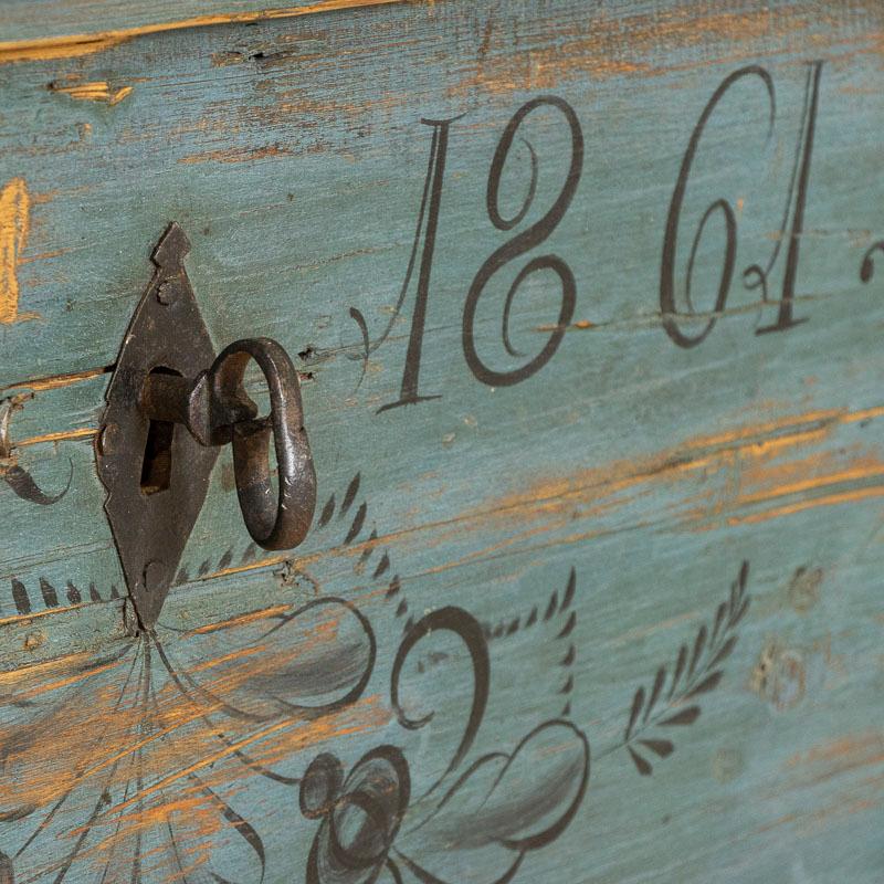 Late 19th Century Antique Original Blue Painted Trunk Dated 1861 2