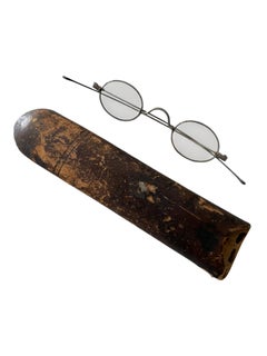 Late 19th-Century Antique Oval Spectacles with Original Patinated Leather Case