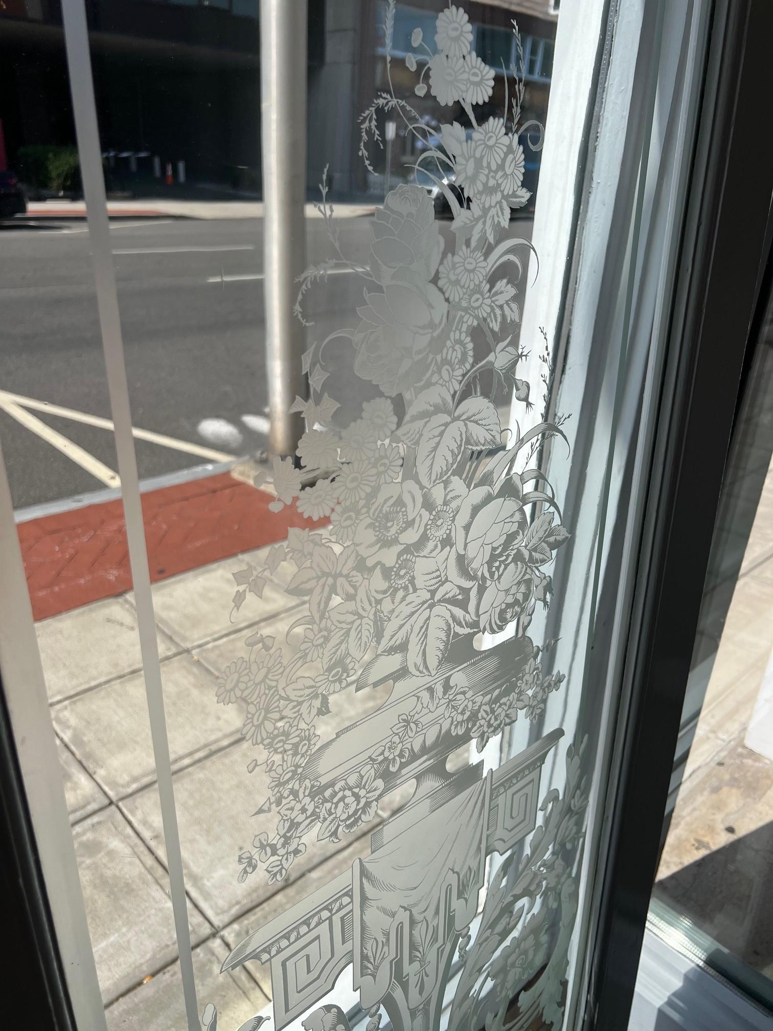 Late 19th Century Antique Pair of Acid Etched Glass Doors, Paris France For Sale 7