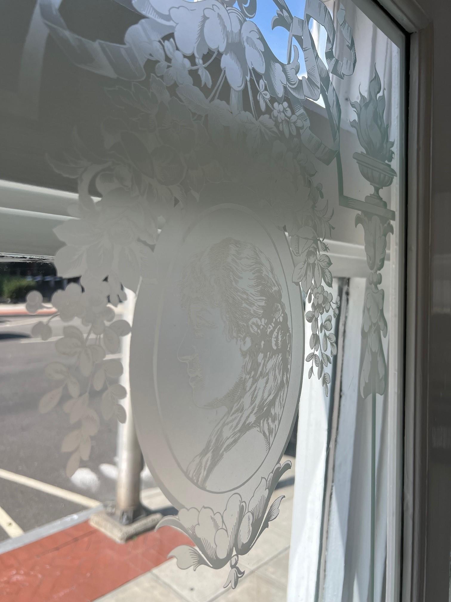 Late 19th Century Antique Pair of Acid Etched Glass Doors, Paris France For Sale 8