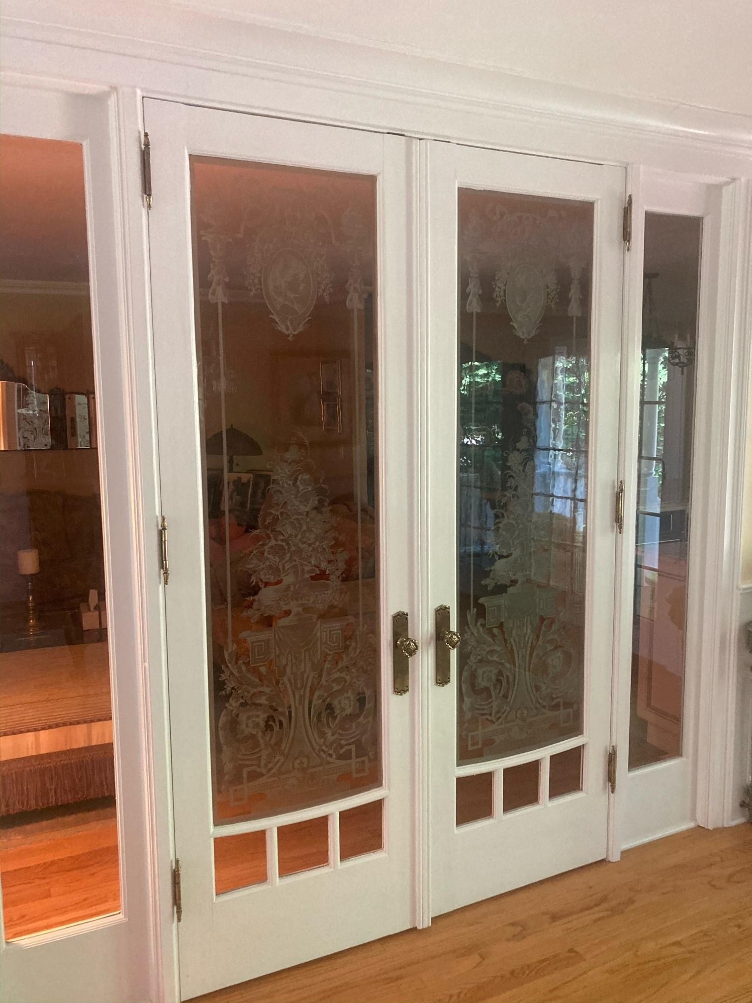 Late 19th Century Antique Pair of Acid Etched Glass Doors, Paris France For Sale 16