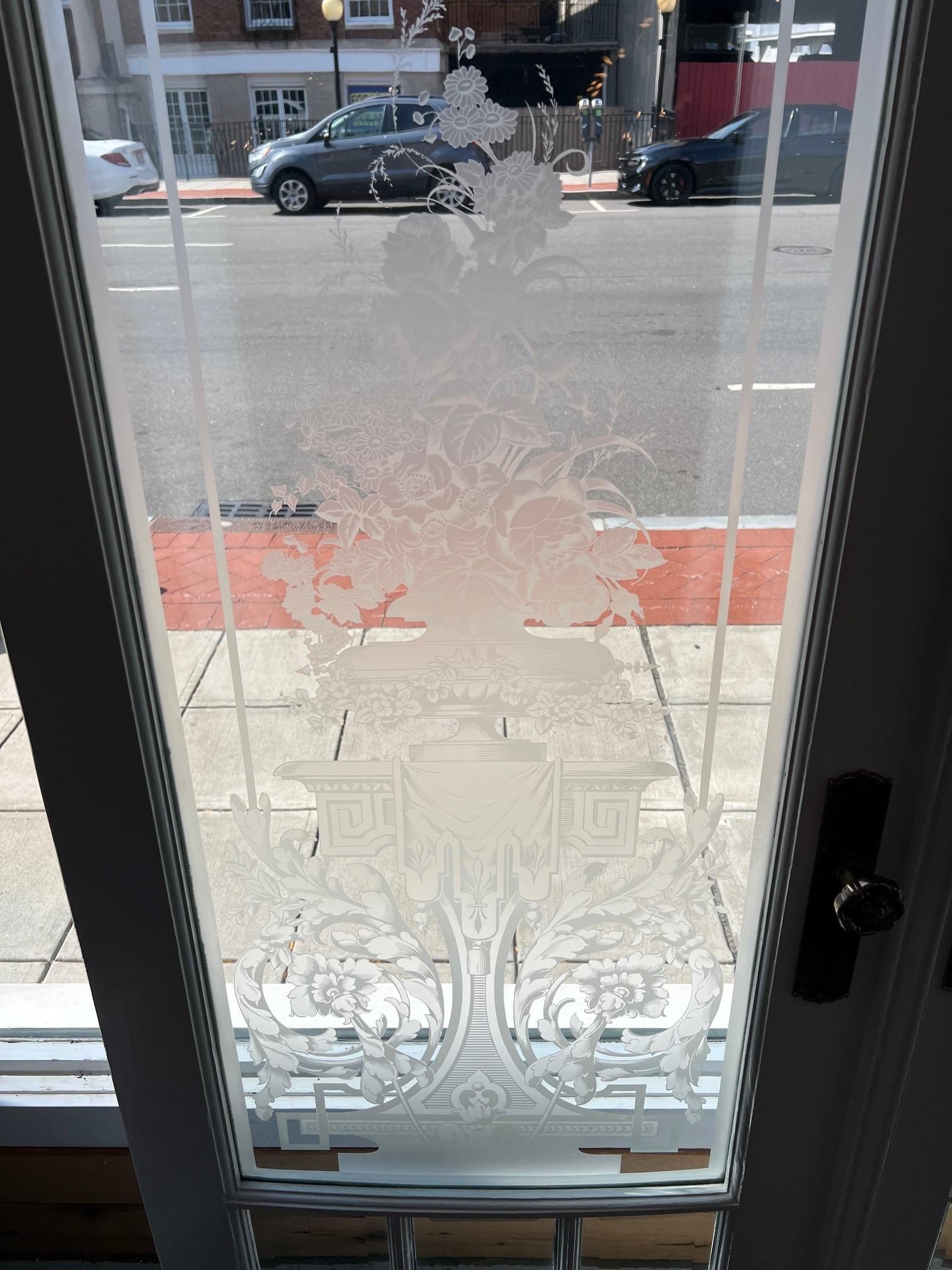 French Late 19th Century Antique Pair of Acid Etched Glass Doors, Paris France For Sale
