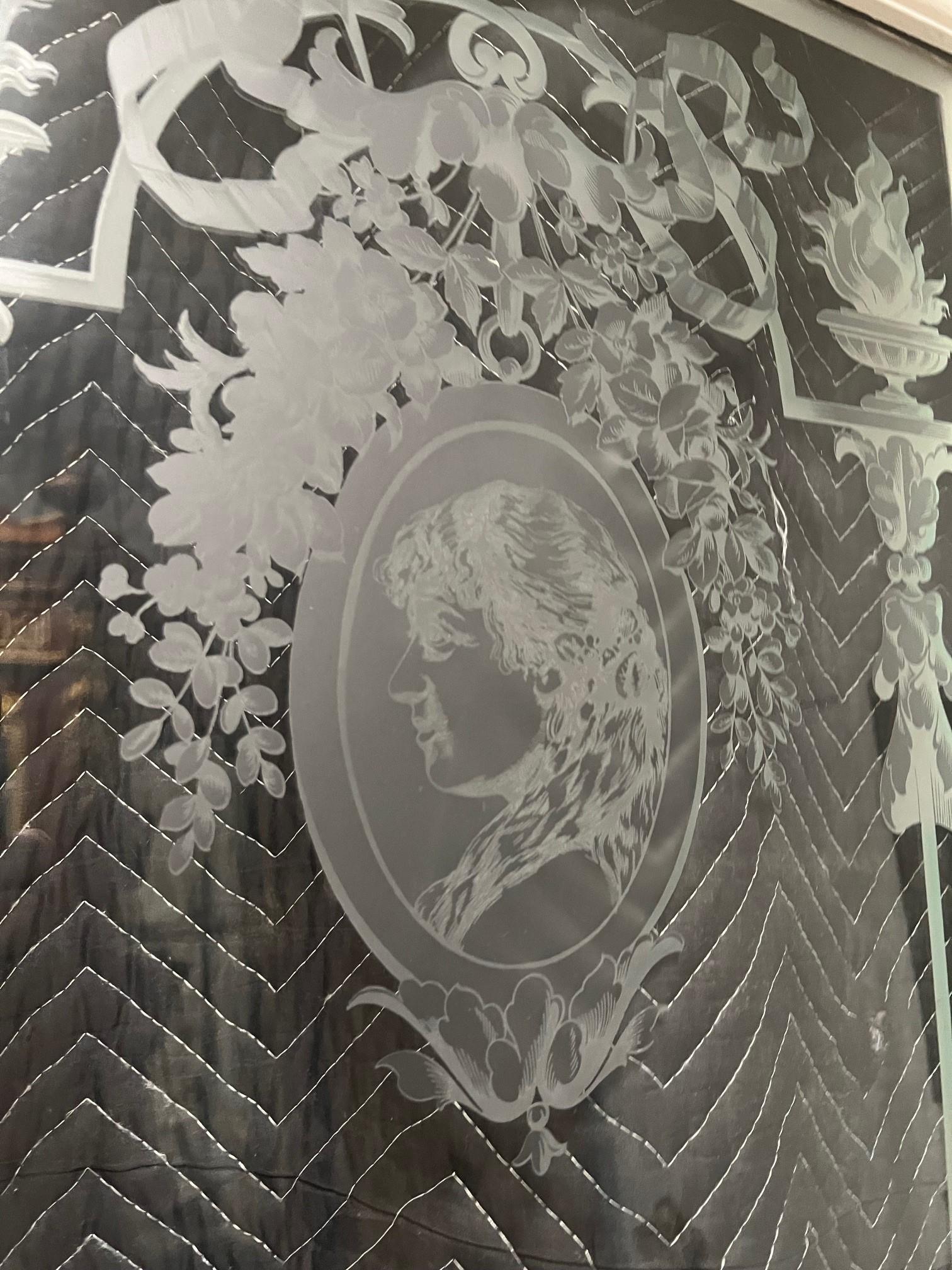 Late 19th Century Antique Pair of Acid Etched Glass Doors, Paris France For Sale 2