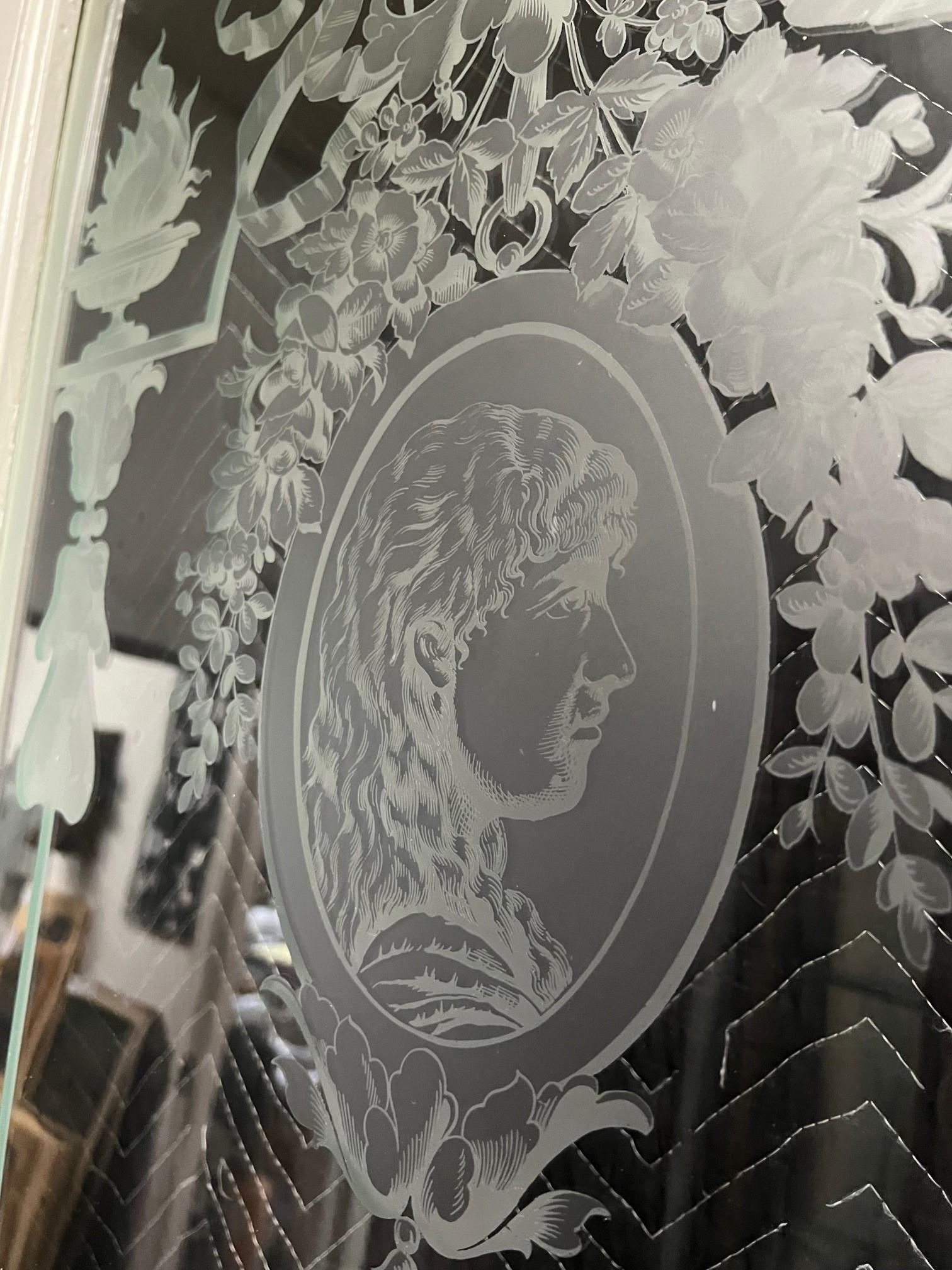Late 19th Century Antique Pair of Acid Etched Glass Doors, Paris France For Sale 3