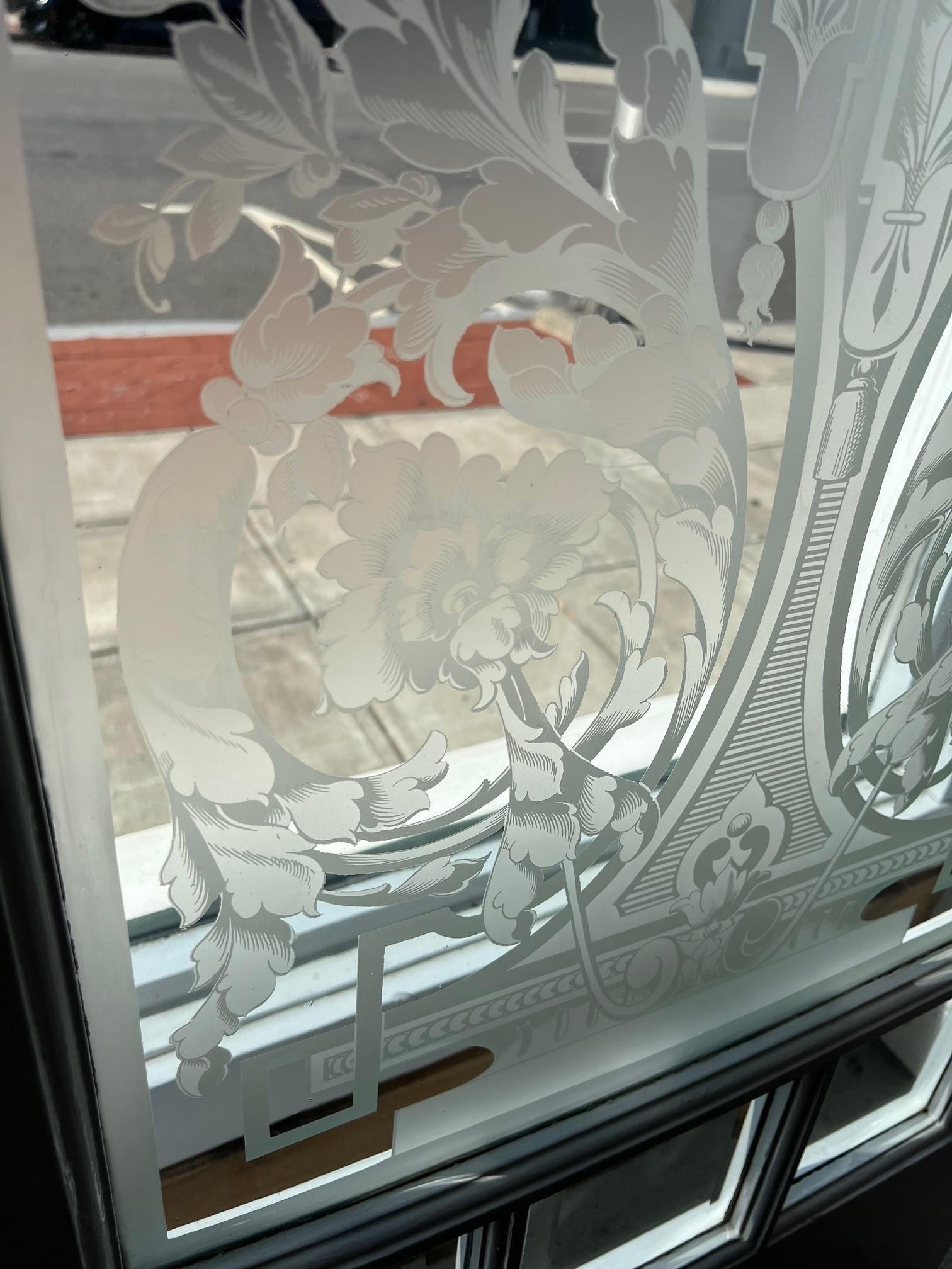 Late 19th Century Antique Pair of Acid Etched Glass Doors, Paris France For Sale 5
