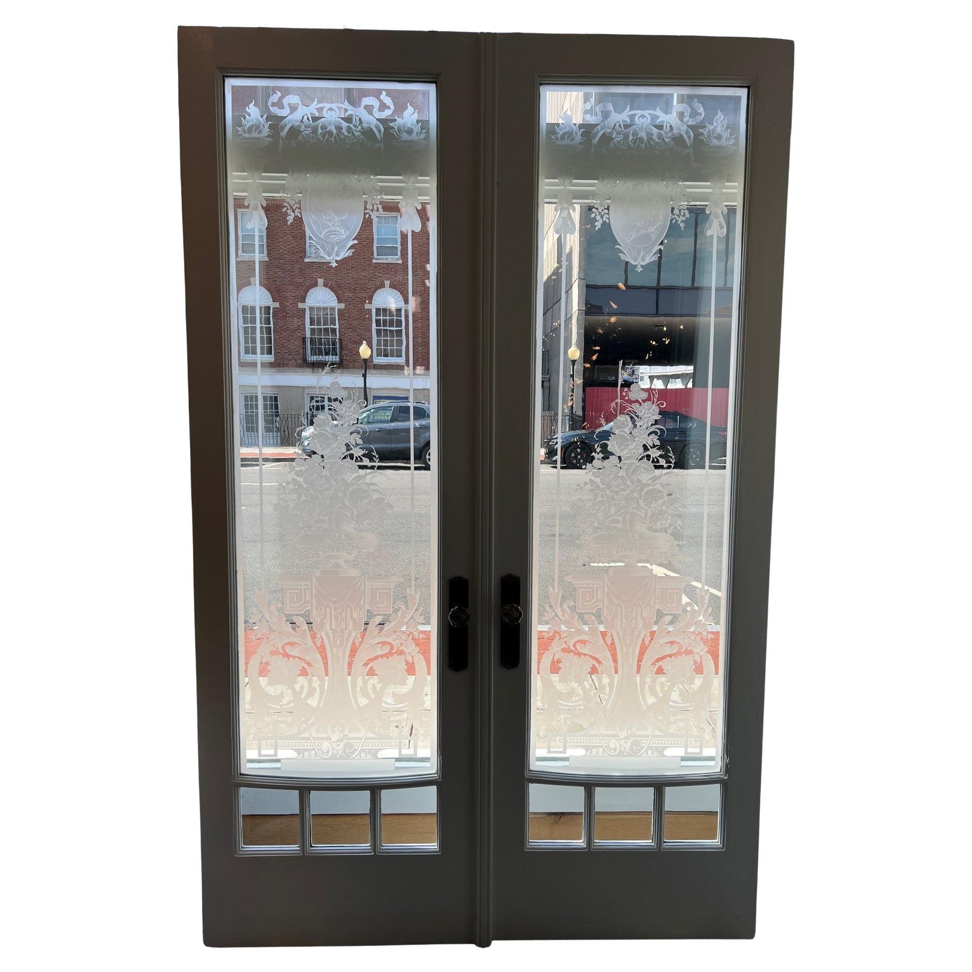 Late 19th Century Antique Pair of Acid Etched Glass Doors, Paris France