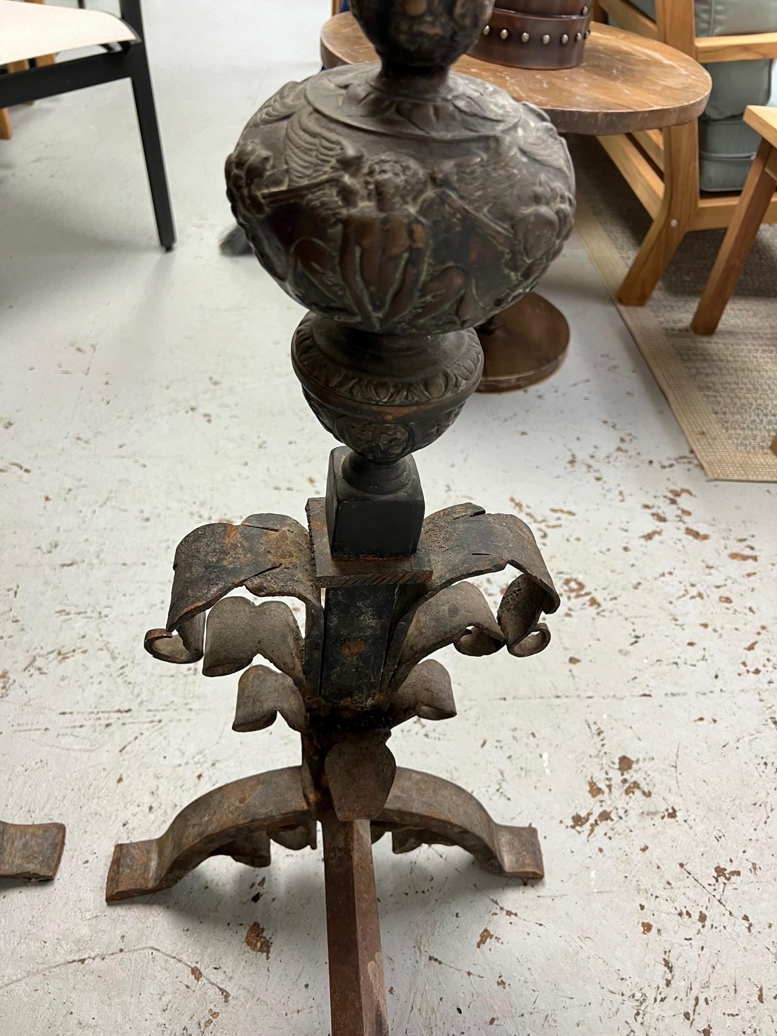 Late 19th Century Antique Pair of Iron and Bronze Andirons  For Sale 8