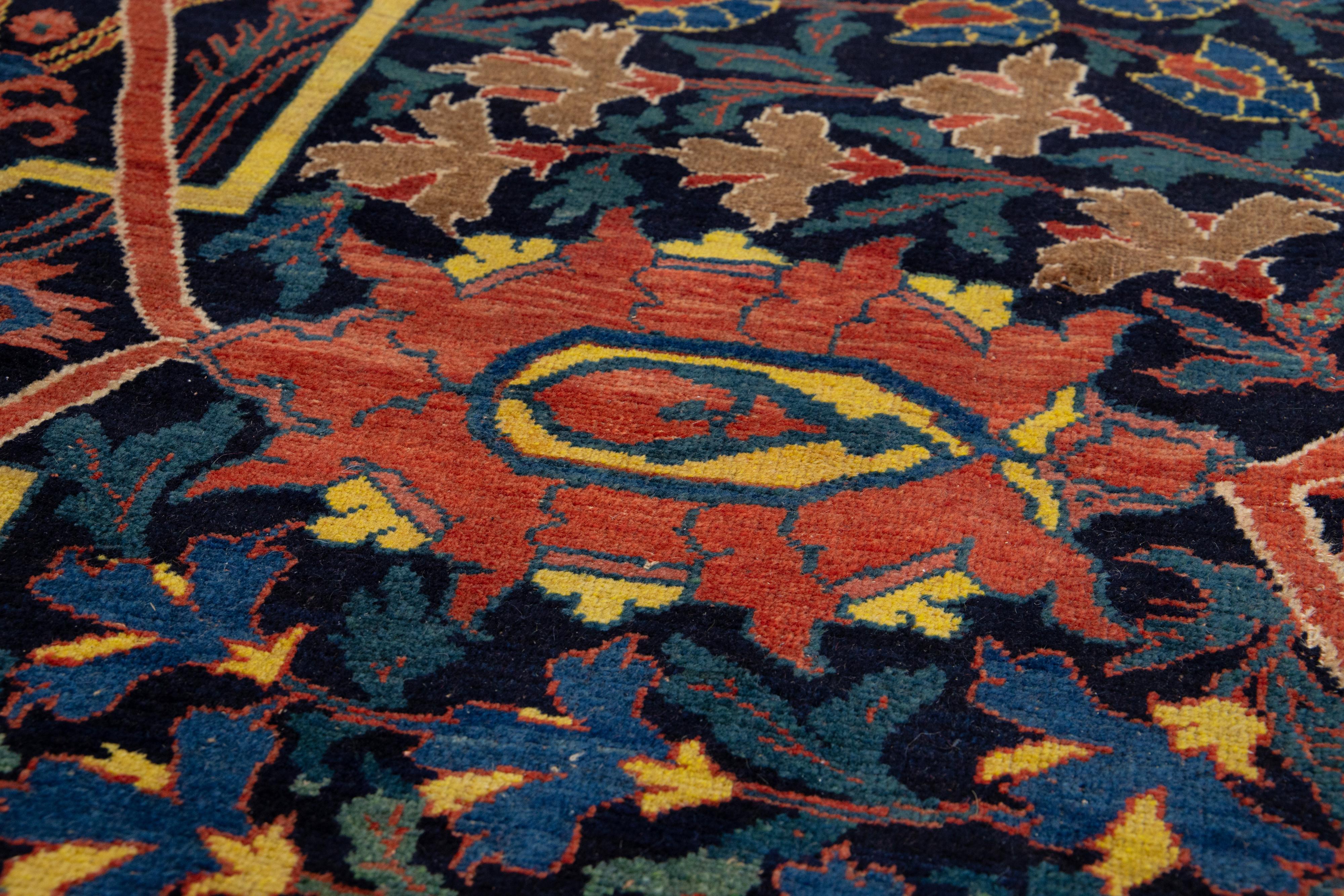 Late 19th Century Antique Palace Size Blue Bidjar Wool Rug In Good Condition For Sale In Norwalk, CT