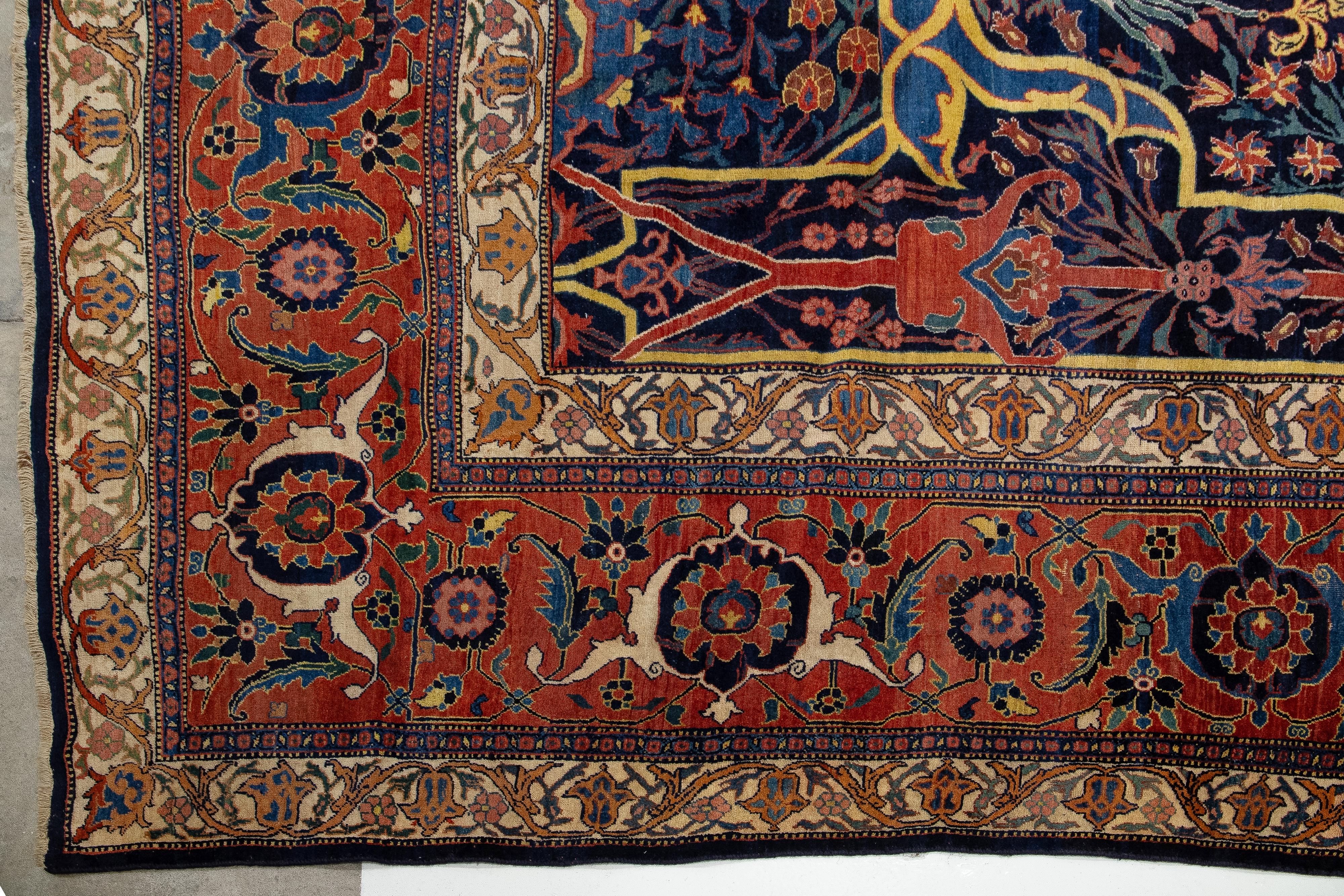 Late 19th Century Antique Palace Size Blue Bidjar Wool Rug For Sale 4