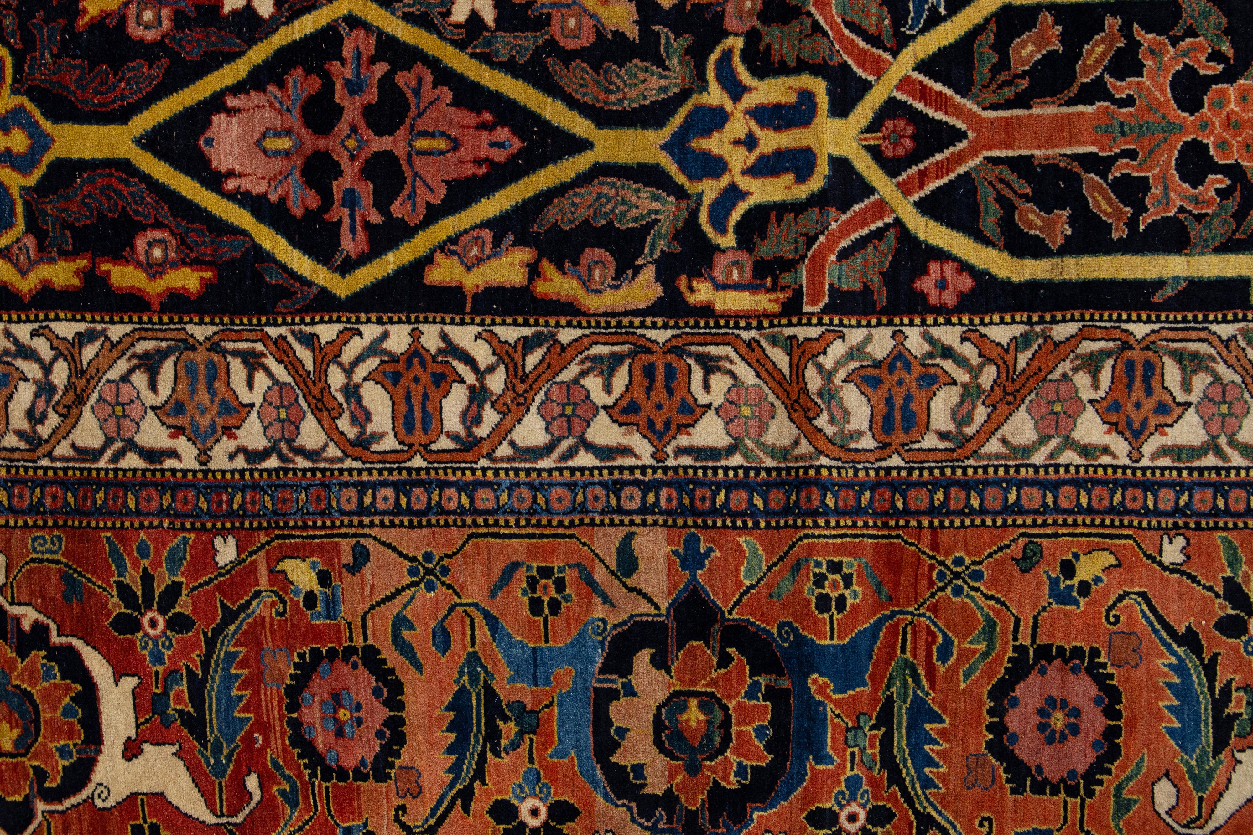 Late 19th Century Antique Palace Size Blue Bidjar Wool Rug For Sale 7