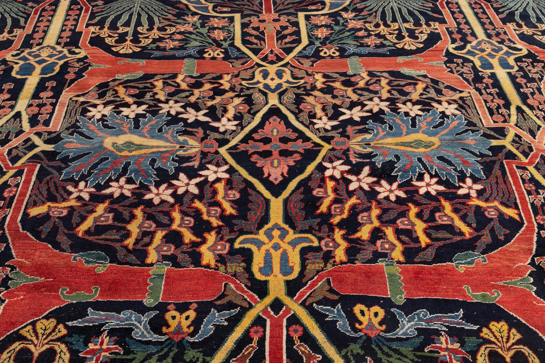 Hand-Knotted Late 19th Century Antique Palace Size Blue Bidjar Wool Rug For Sale