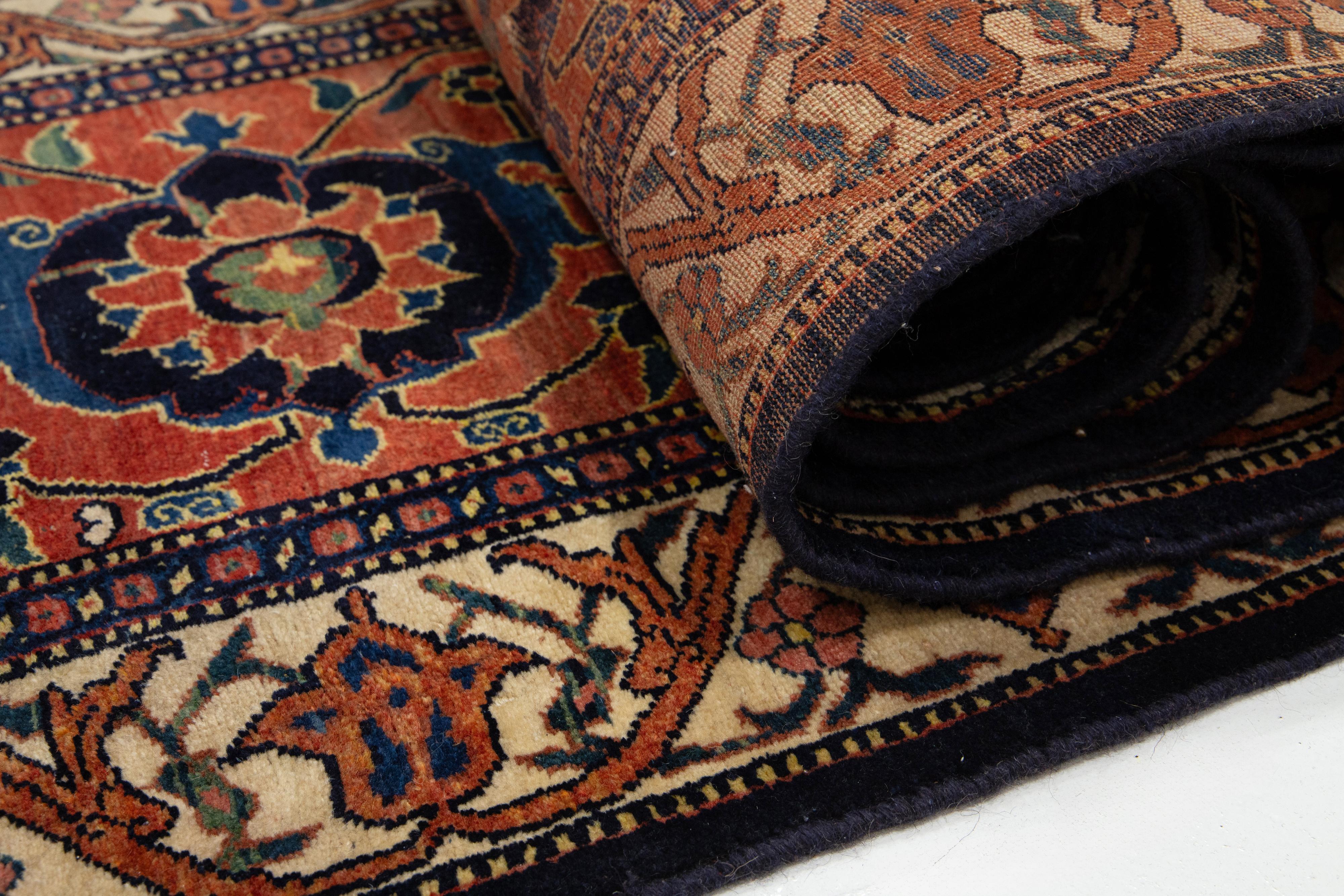 Islamic Late 19th Century Antique Palace Size Blue Bidjar Wool Rug For Sale