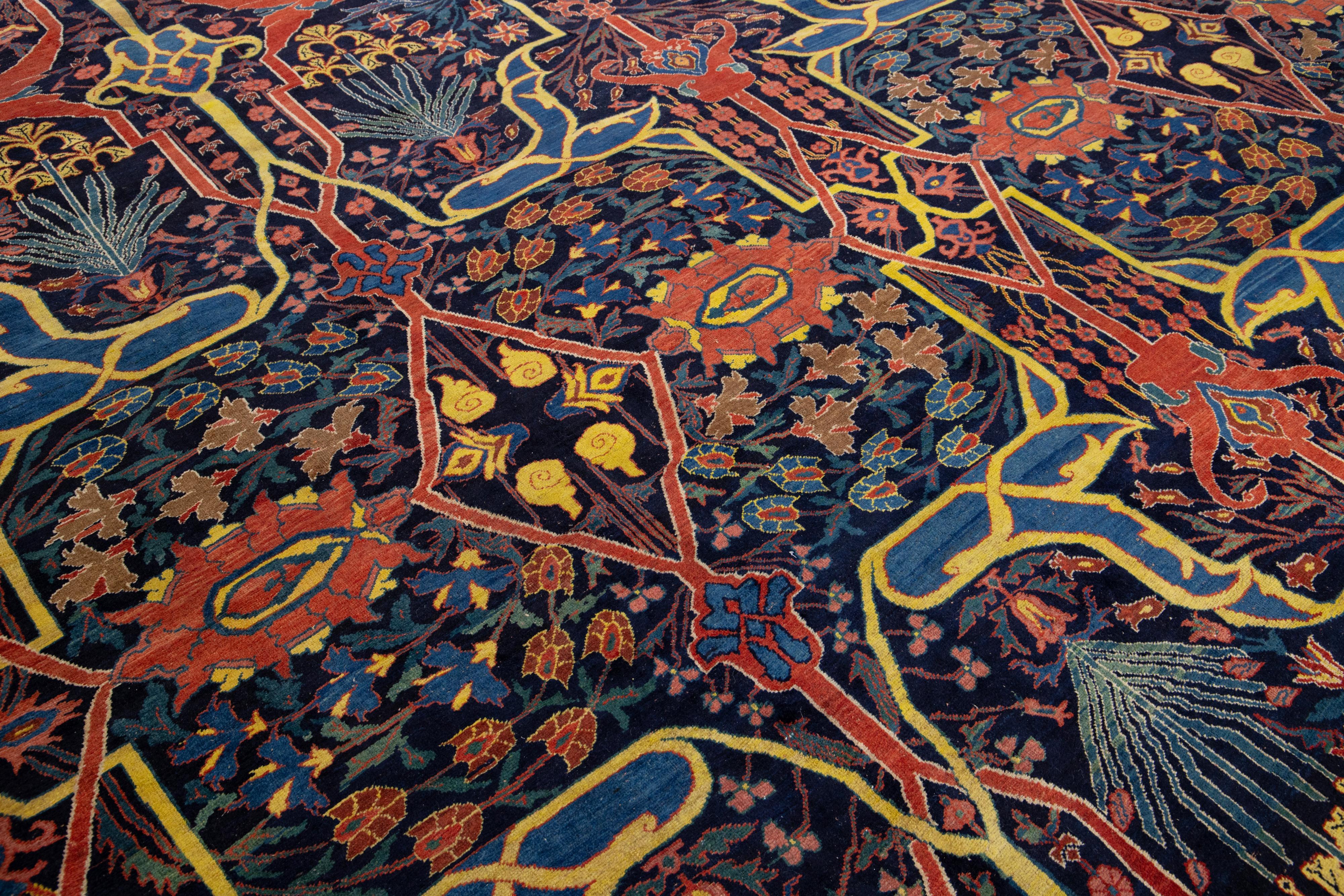 Late 19th Century Antique Palace Size Blue Bidjar Wool Rug For Sale 1