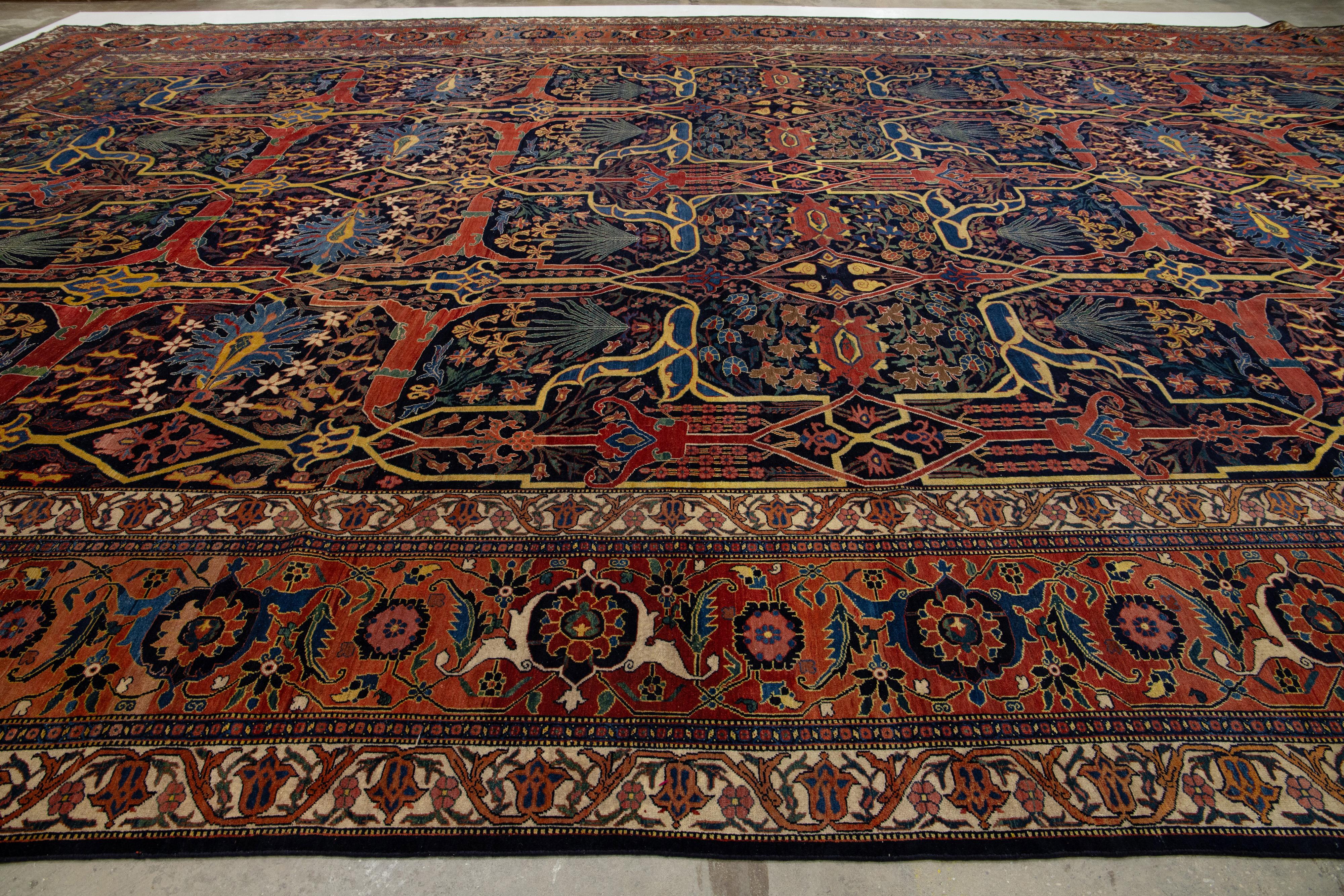 Late 19th Century Antique Palace Size Blue Bidjar Wool Rug For Sale 3