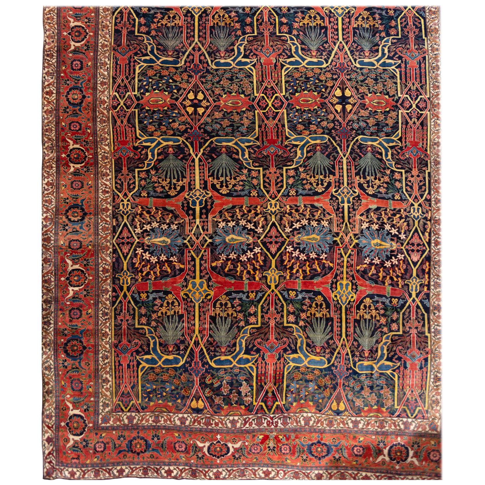 Late 19th Century Antique Palace Size Blue Bidjar Wool Rug