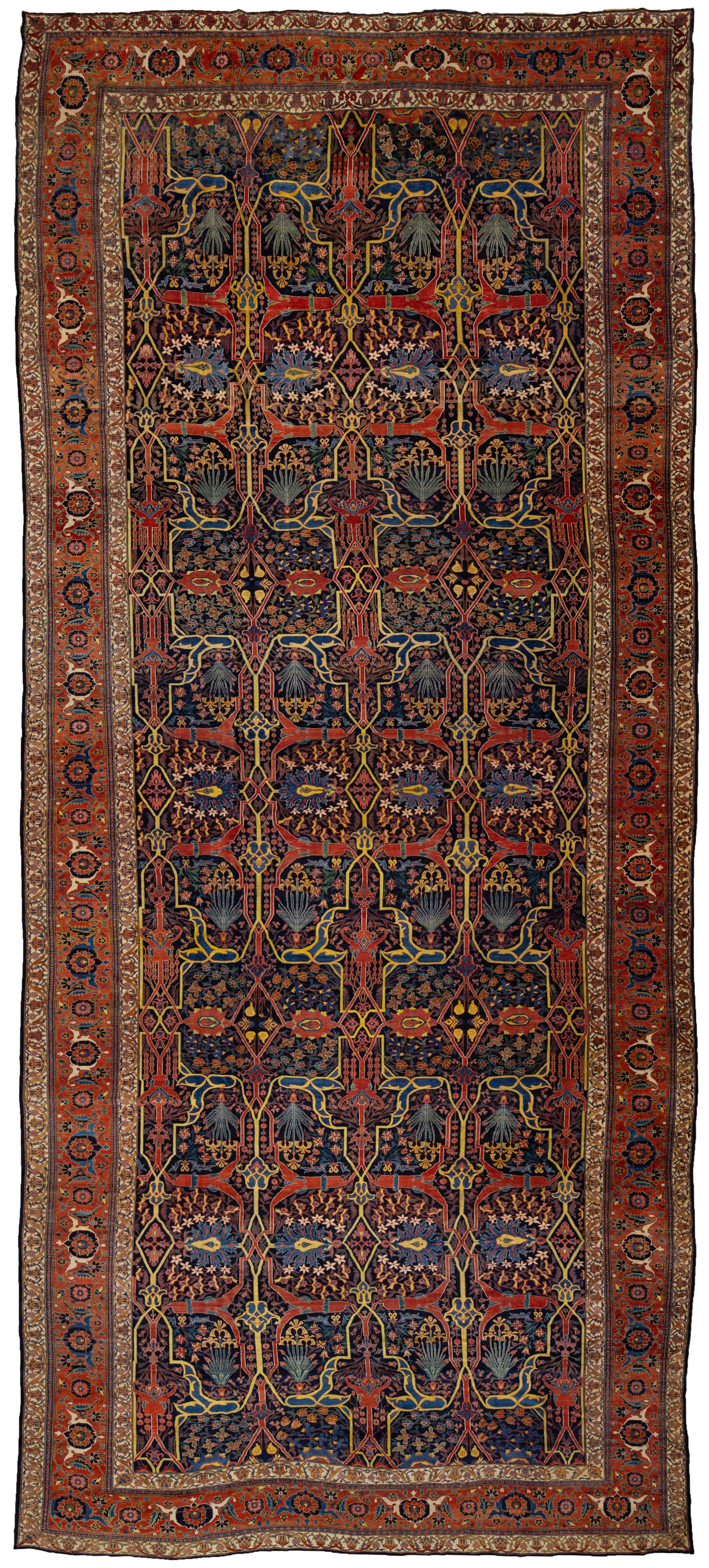 Late 19th Century Antique Palace Size Blue Bidjar Wool Rug For Sale