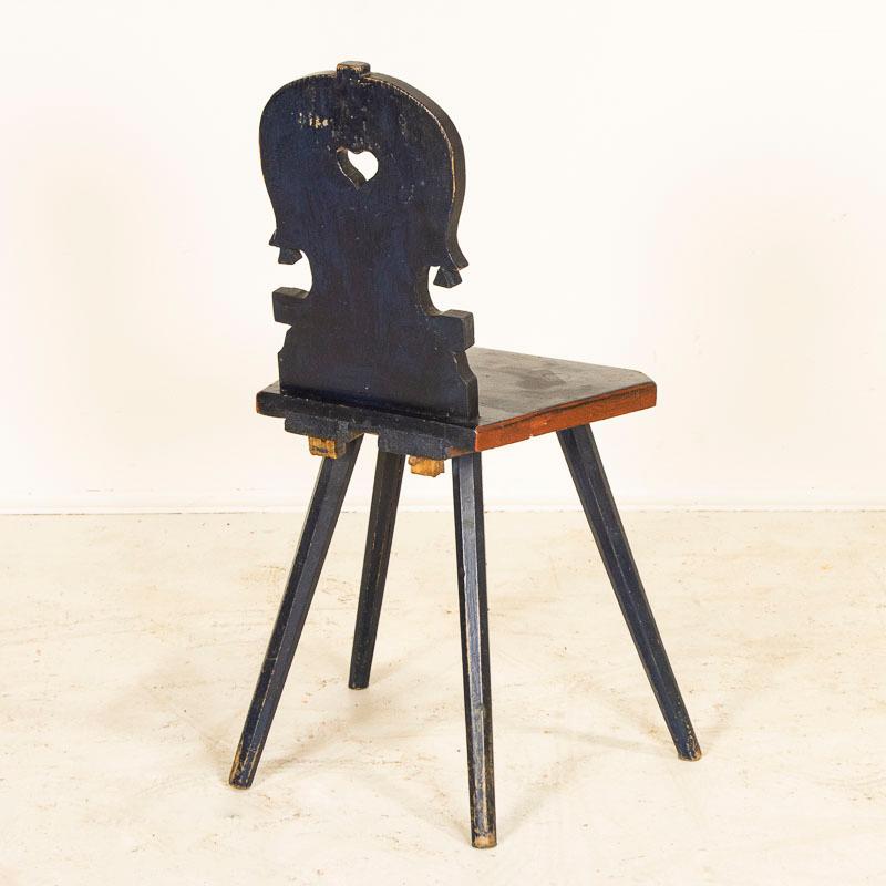 Late 19th Century Antique Peg Leg Original Blue Painted Chair with Carved Out He In Good Condition In Round Top, TX