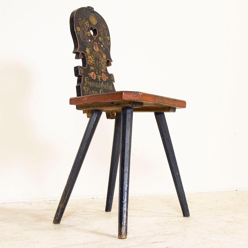 Late 19th Century Antique Peg Leg Original Blue Painted Chair with Carved Out He 1