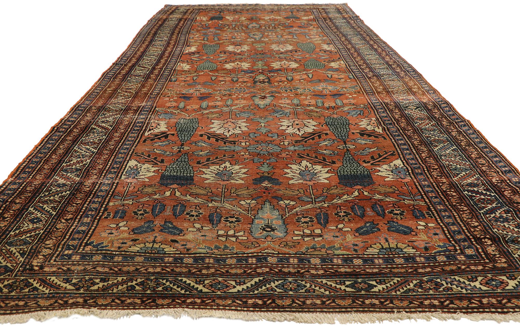 Hand-Knotted Late 19th Century Antique Persian Bakshaish Gallery Rug with Arts & Crafts Style For Sale